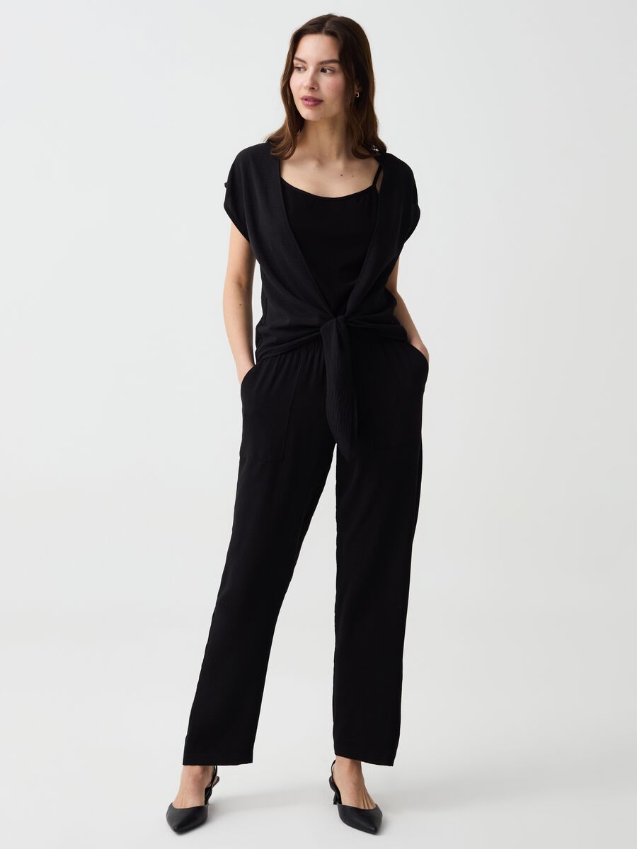 Straight-fit trousers with raised stitching_0