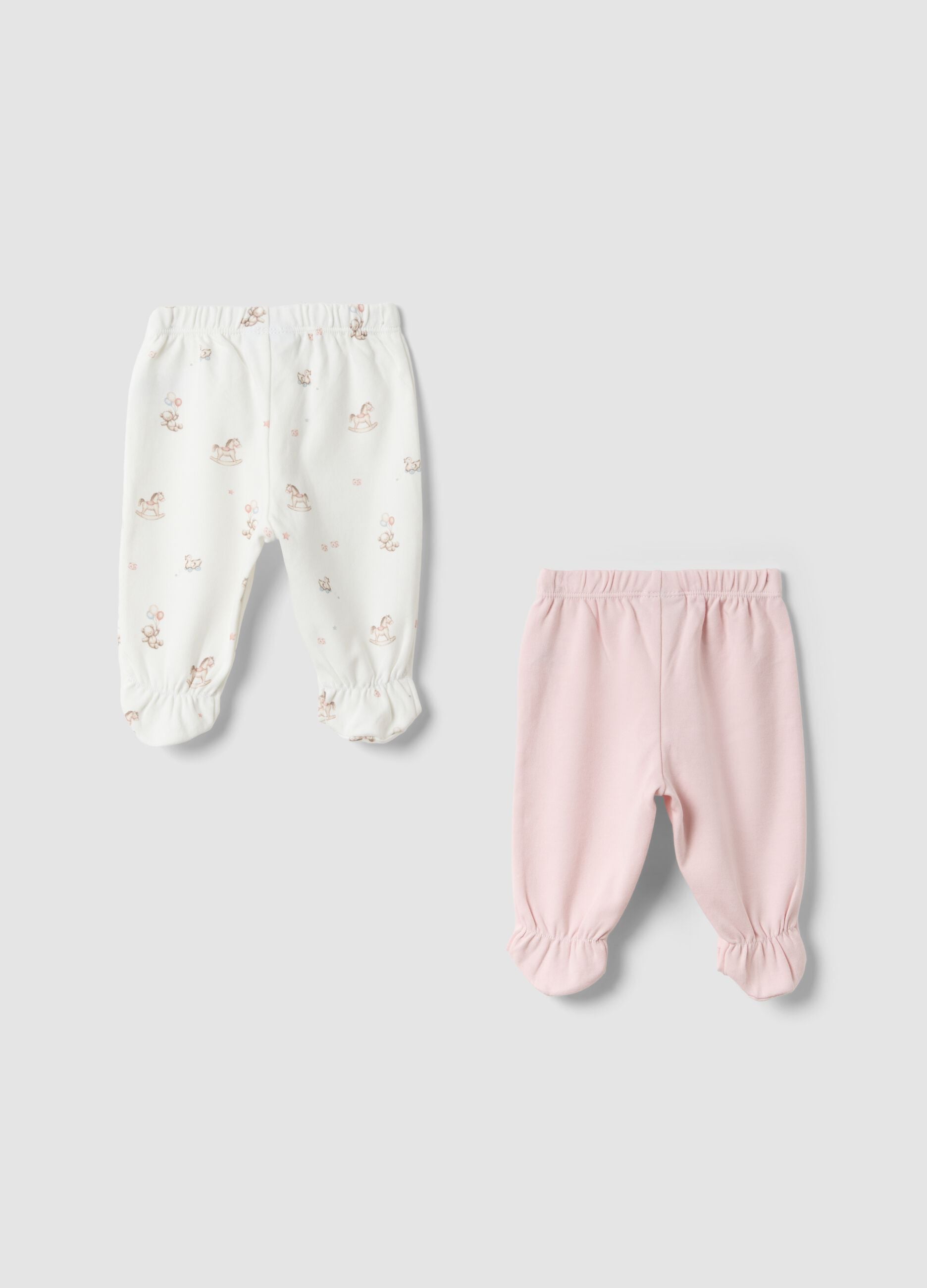Conjunto de 2 leggings com p&eacute;s em algod&atilde;o org&acirc;nico rosa e branco