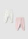 Conjunto de 2 leggings com p&eacute;s em algod&atilde;o org&acirc;nico rosa e branco_1
