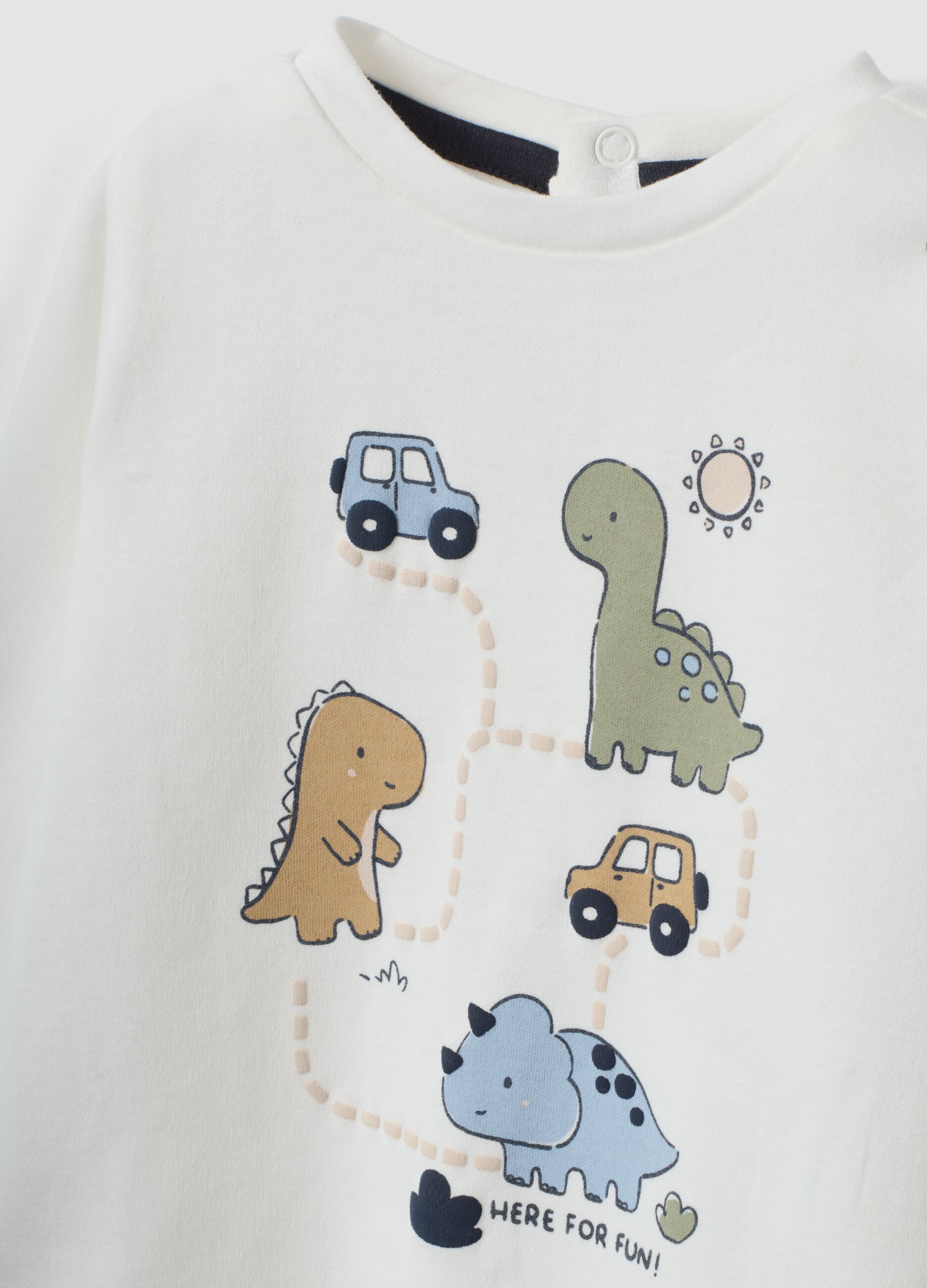 Maglia bianca in puro cotone organico con stampa dinosauri per neonati