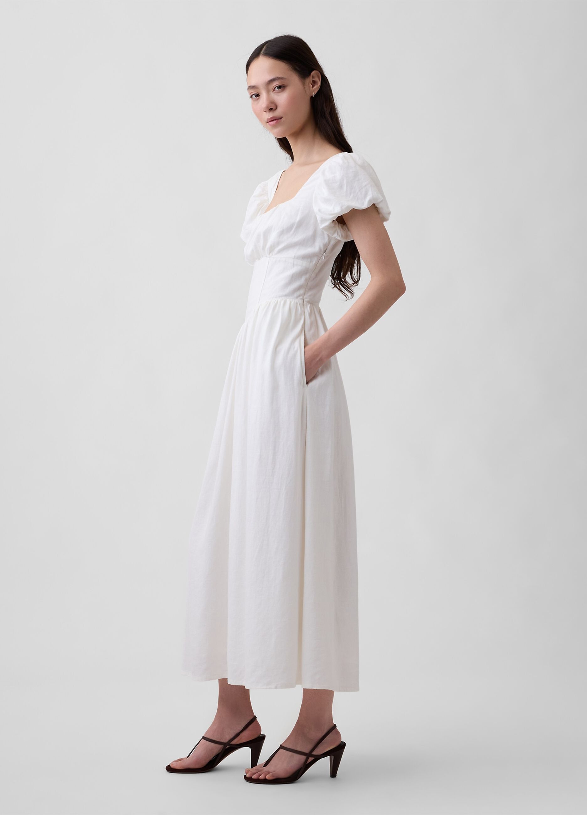Linen-blend midi dress