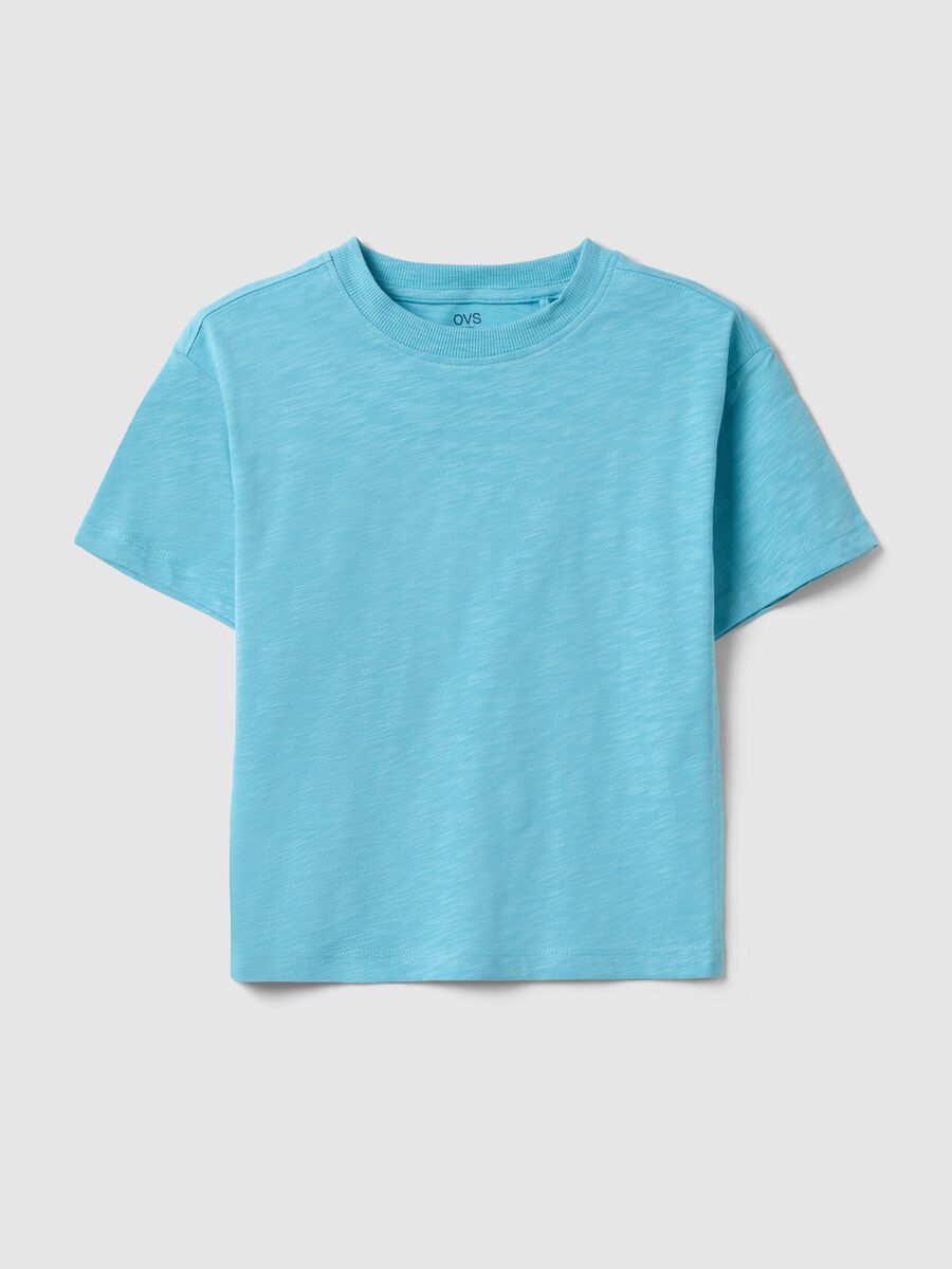 Oversized fit blue crew neck T-shirt in pure cotton for kids_0
