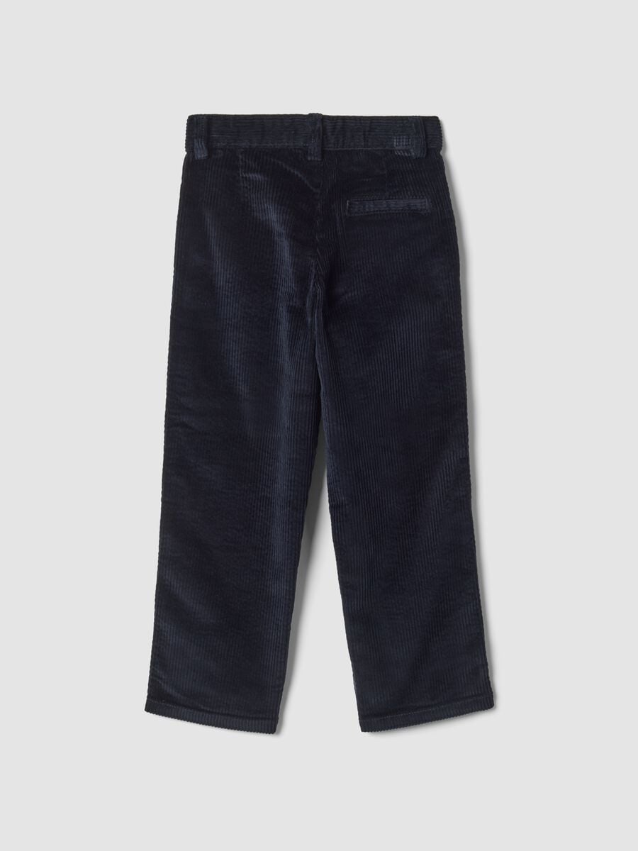 Navy ribbed stretch-cotton chino trousers, regular fit_1