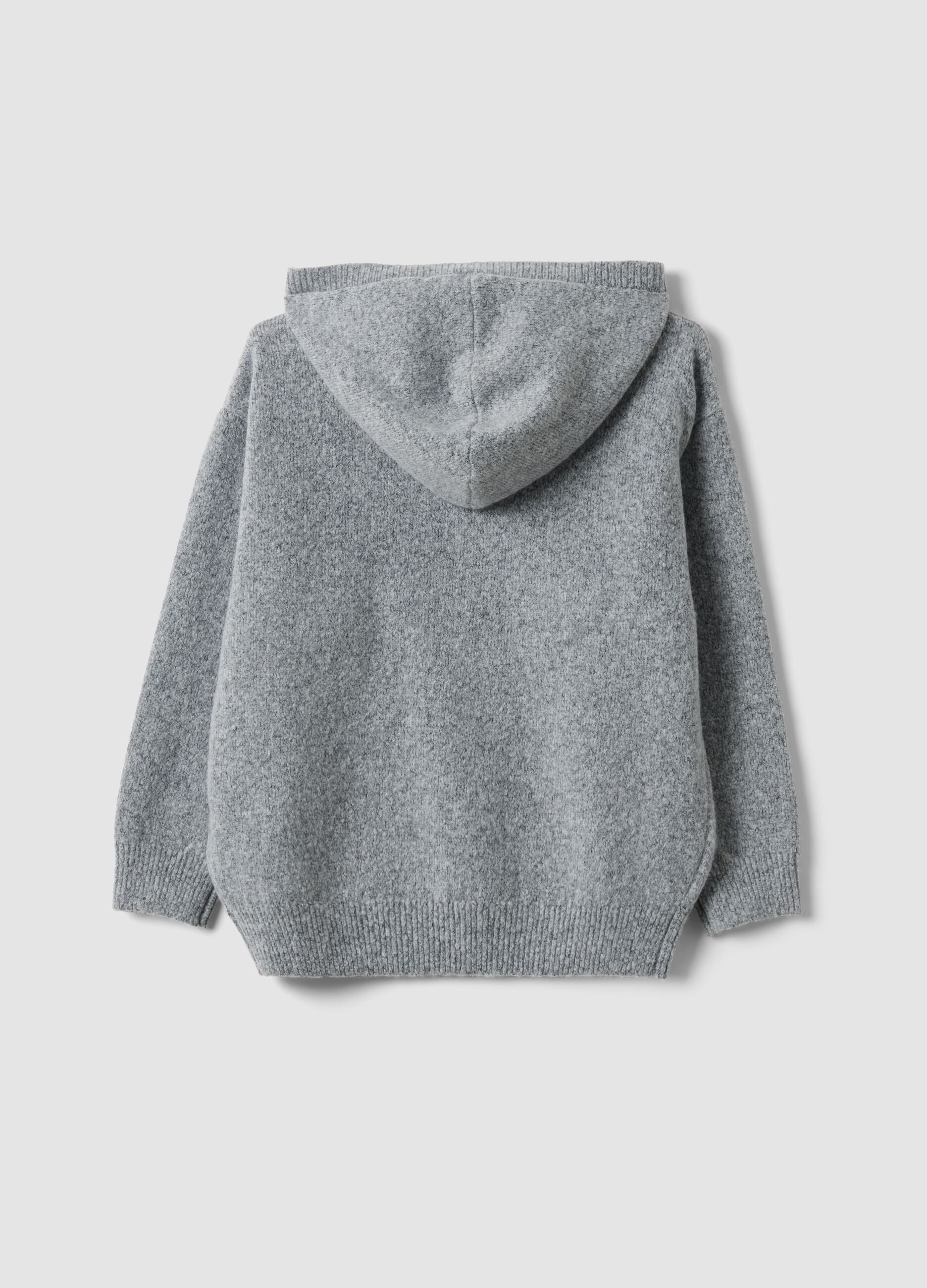 Grey stretch hoodie sweatshirt with print for boys