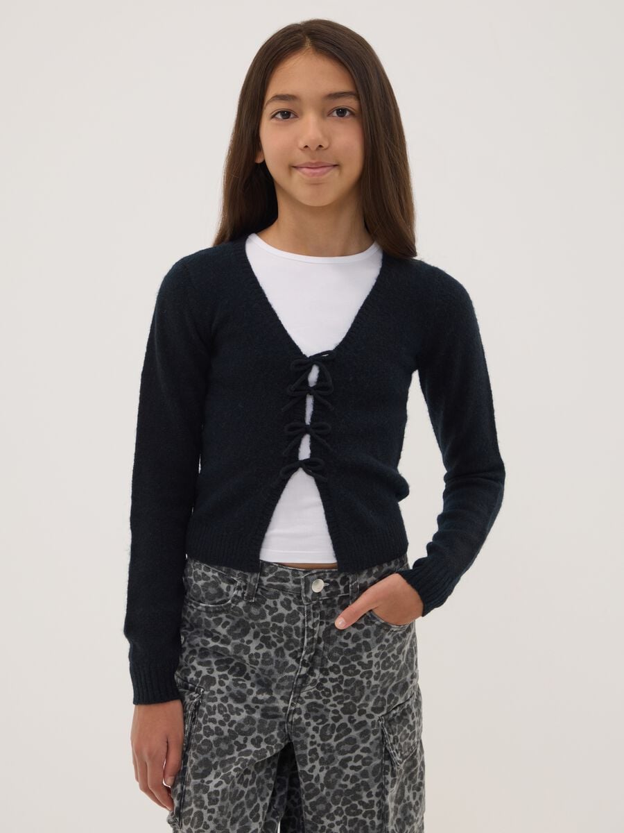 Black stretch wool cardigan, regular fit_0