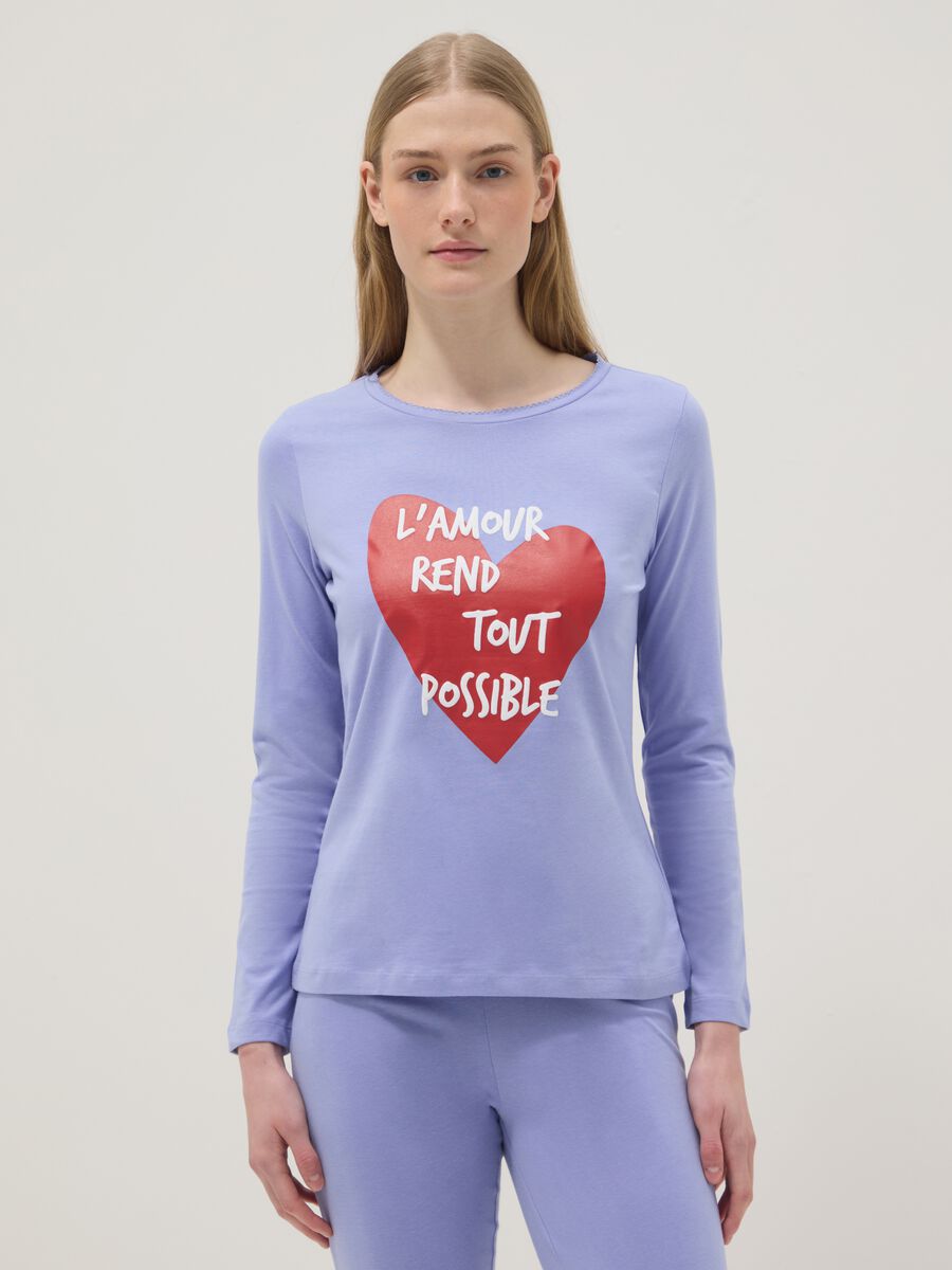 Lila Pyjama aus reiner Baumwolle im Regular Fit mit Herz_1