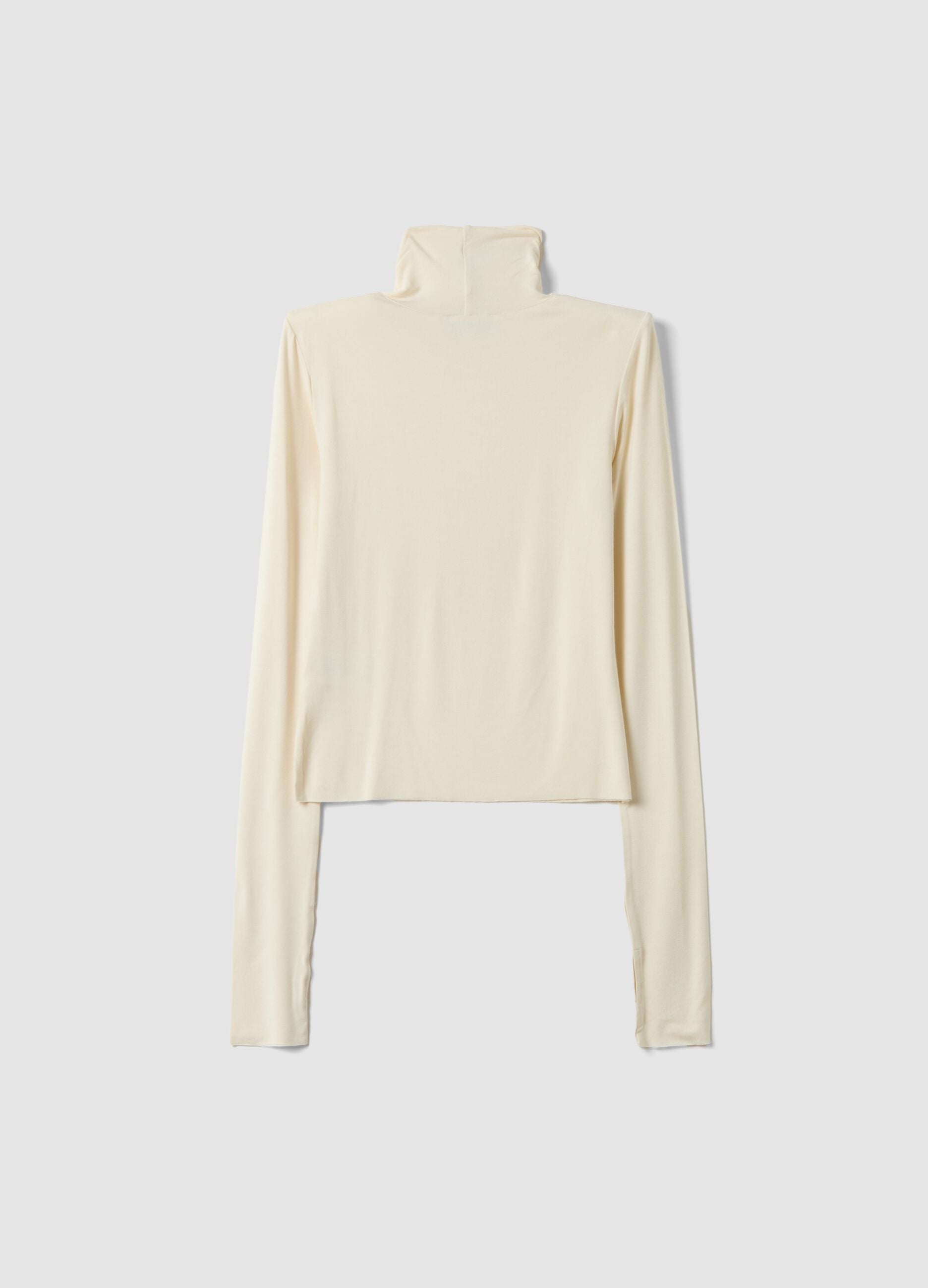 White stretch viscose top with mock neck, slim fit