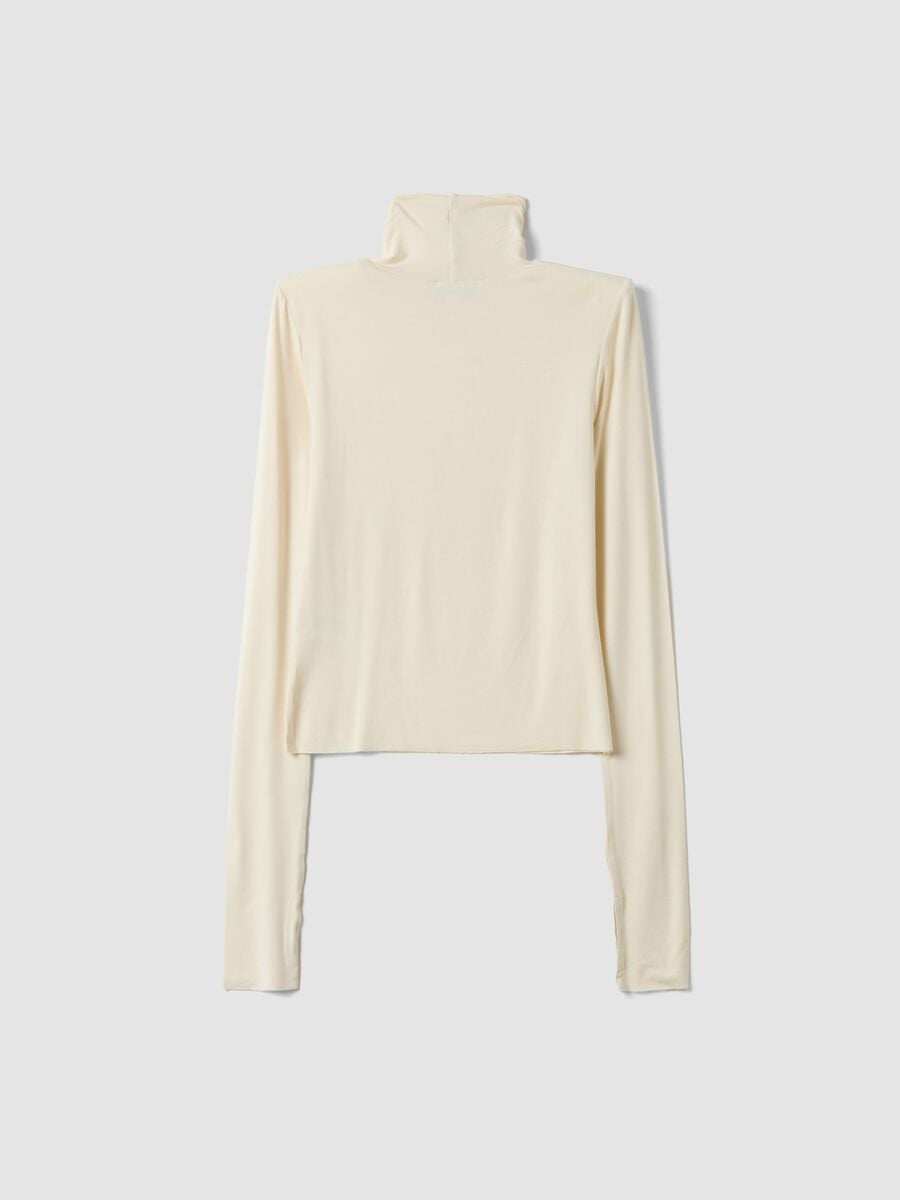 White stretch viscose top with mock neck, slim fit_2