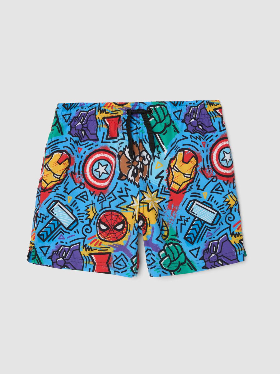 Blue Avengers print swim shorts_0