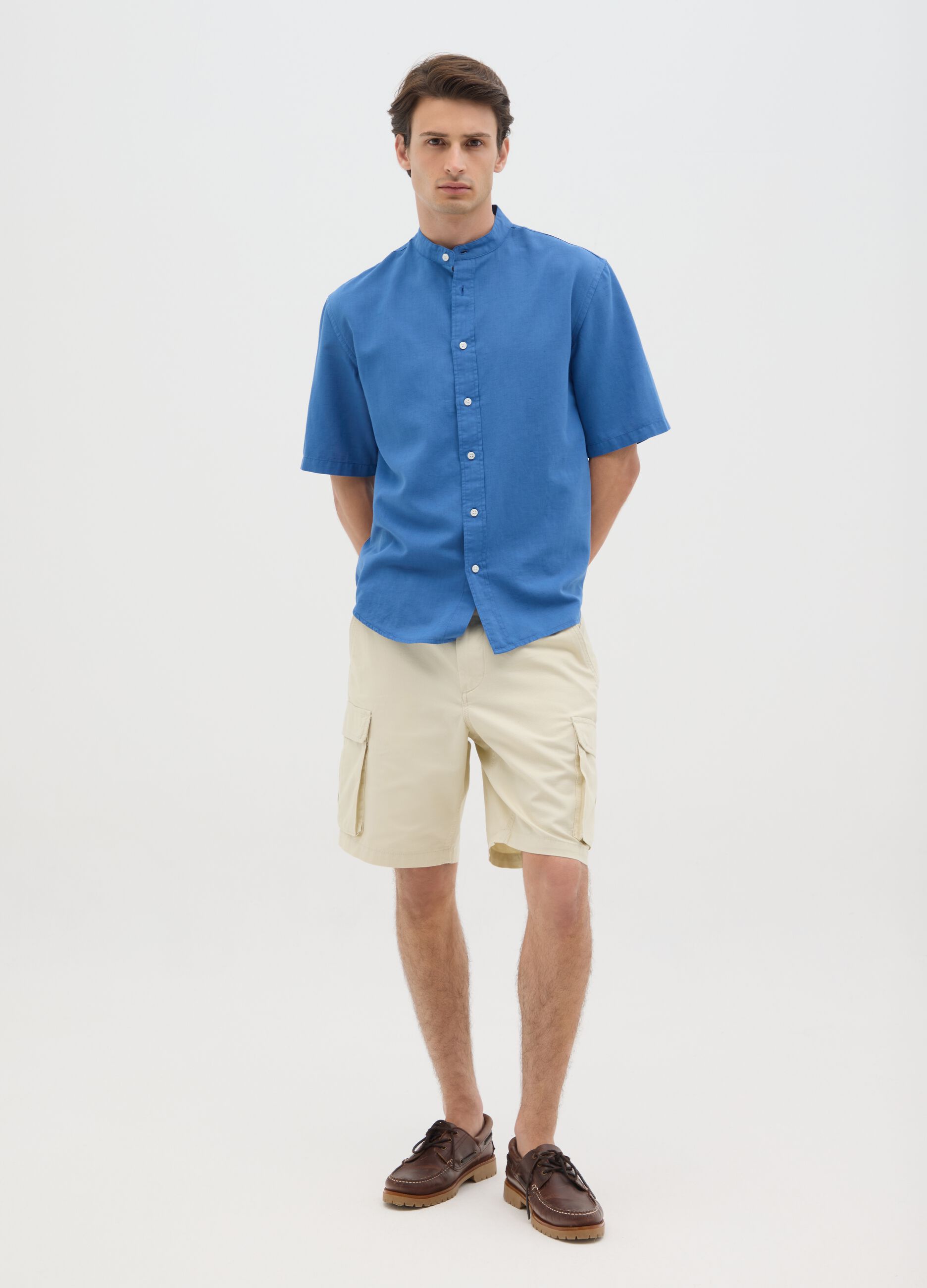 Men's blue shirt in cotton blend with regular-fit