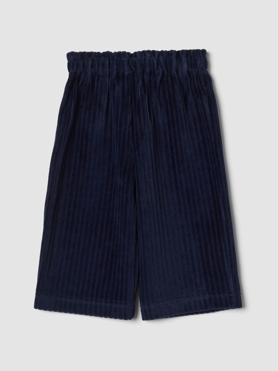 Blue ribbed cotton-blend trousers_1