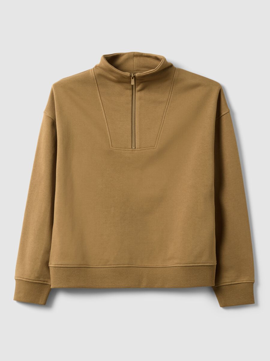 Brown cotton blend zip-up sweatshirt_4