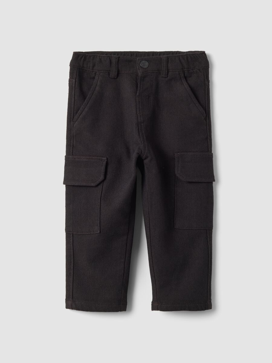 Brown comfort-fit stretch cotton cargo trousers_0
