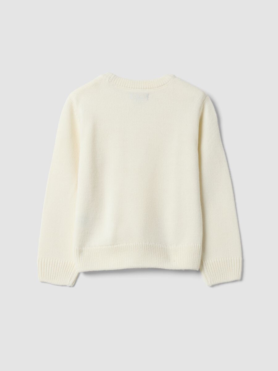 White crew-neck jumper with raised hearts, regular fit, for girls_1