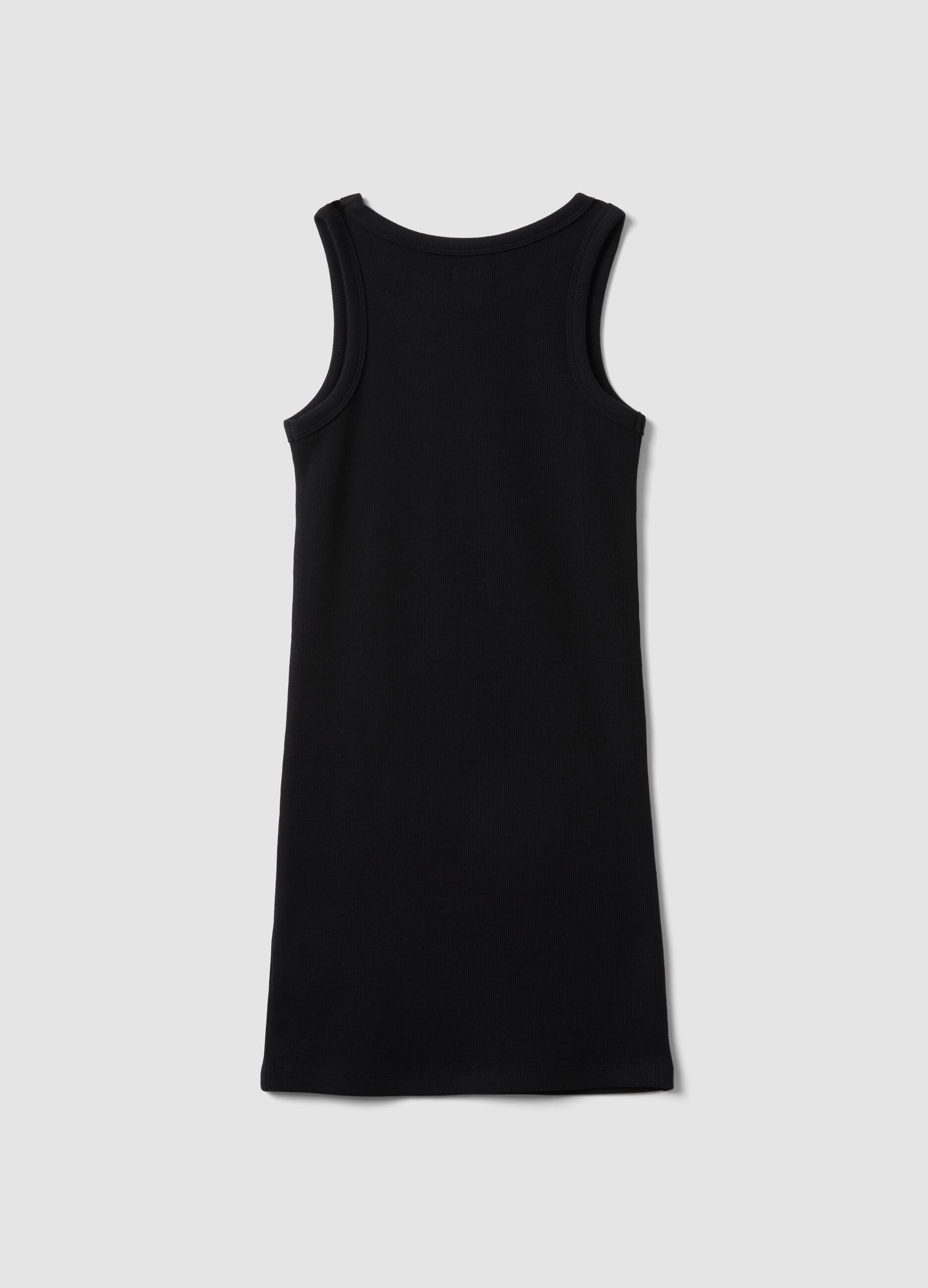 &Auml;rmelloses, figurbetontes M&auml;dchenkleid aus schwarzem Stretch-Baumwolle