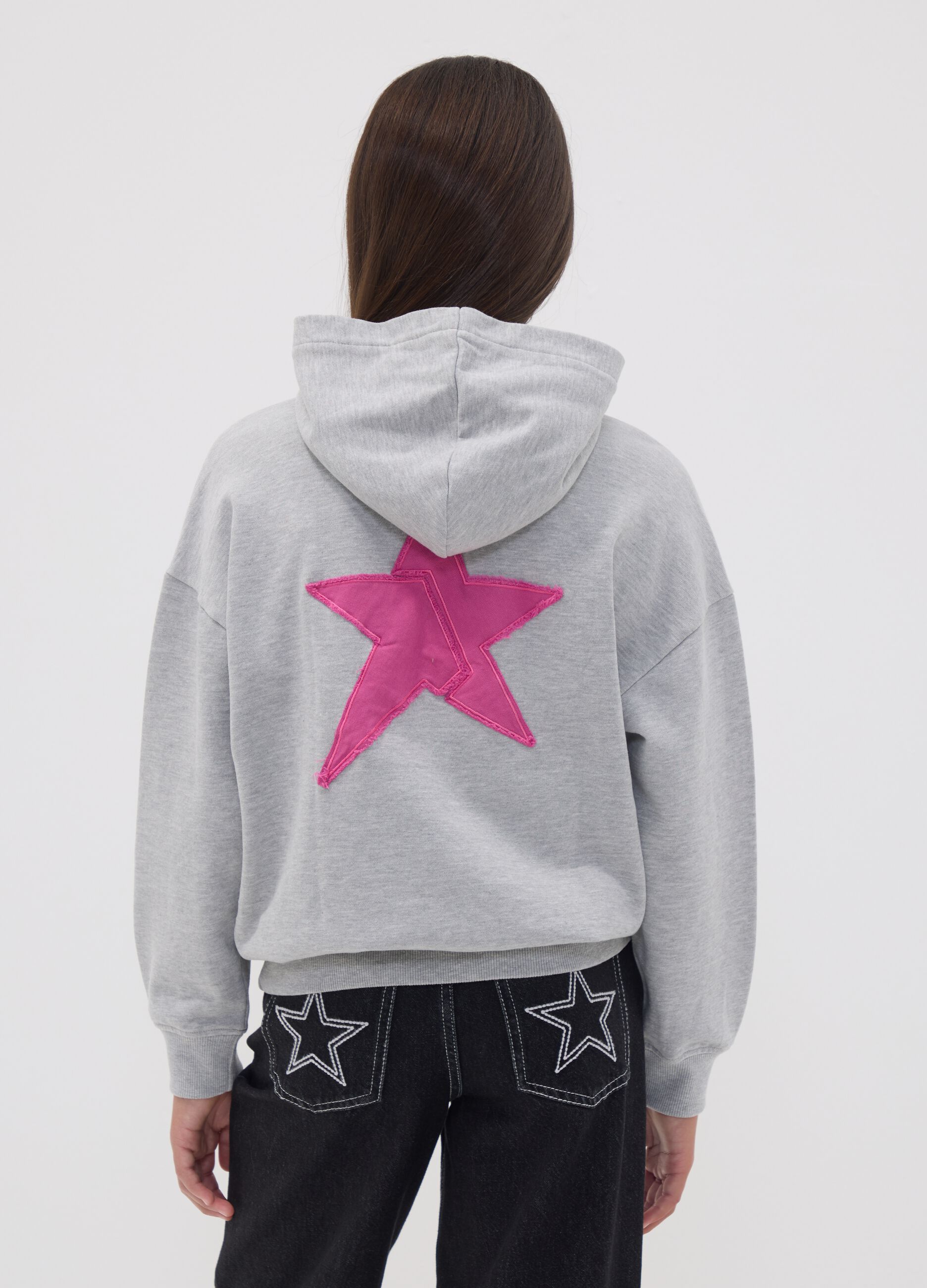 Grauer Oversize-Hoodie aus Baumwollmix mit &bdquo;Sorry&ldquo;-Stickerei f&uuml;r M&auml;dchen