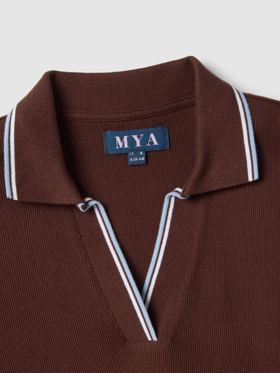 Short-sleeve brown pure cotton polo shirt regular fit_5