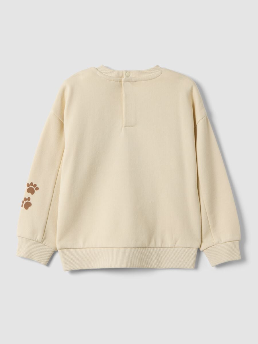 Beige pure cotton crew-neck sweatshirt with teddy bear_2