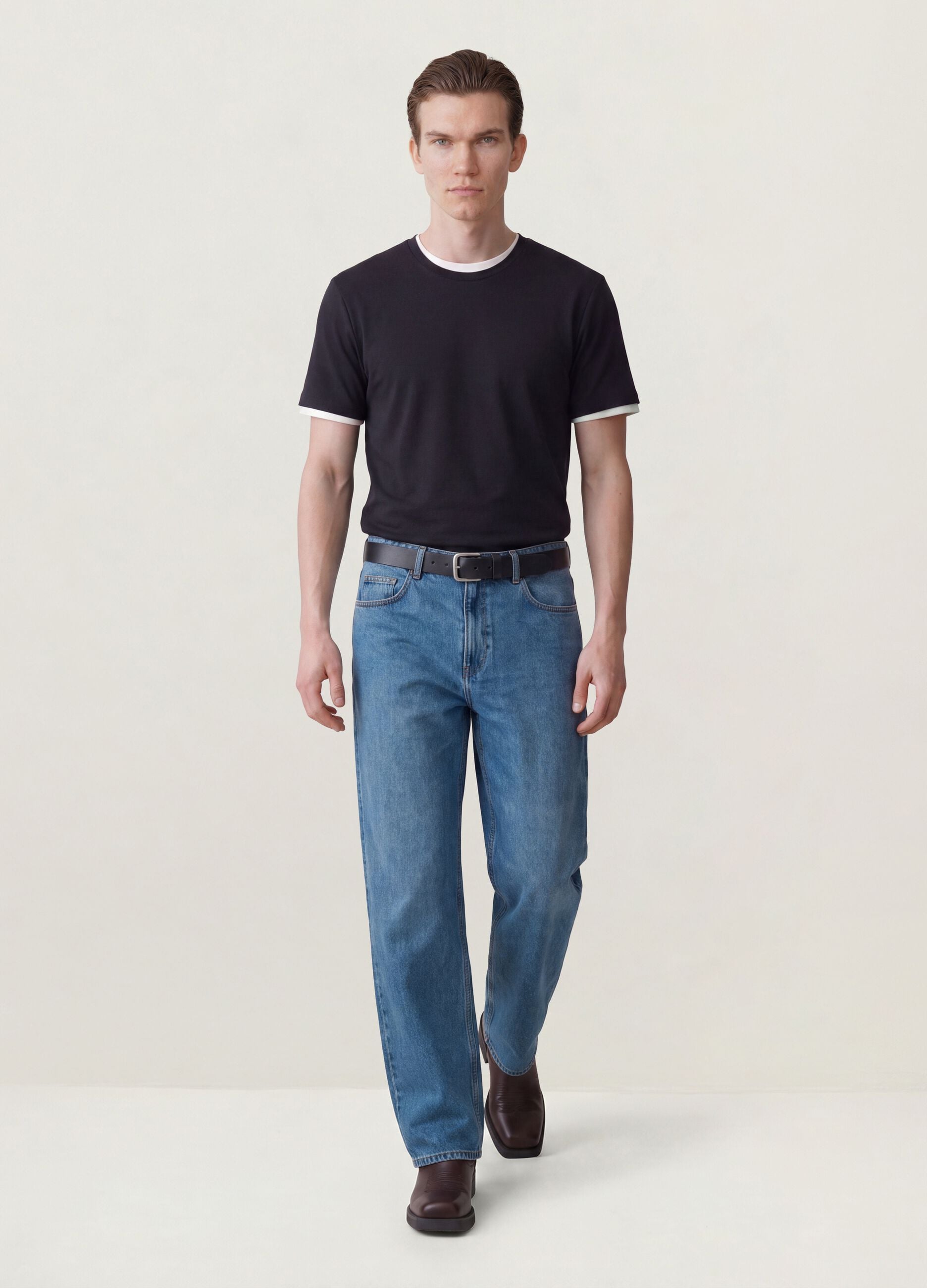Blue wide-leg pure cotton jeans