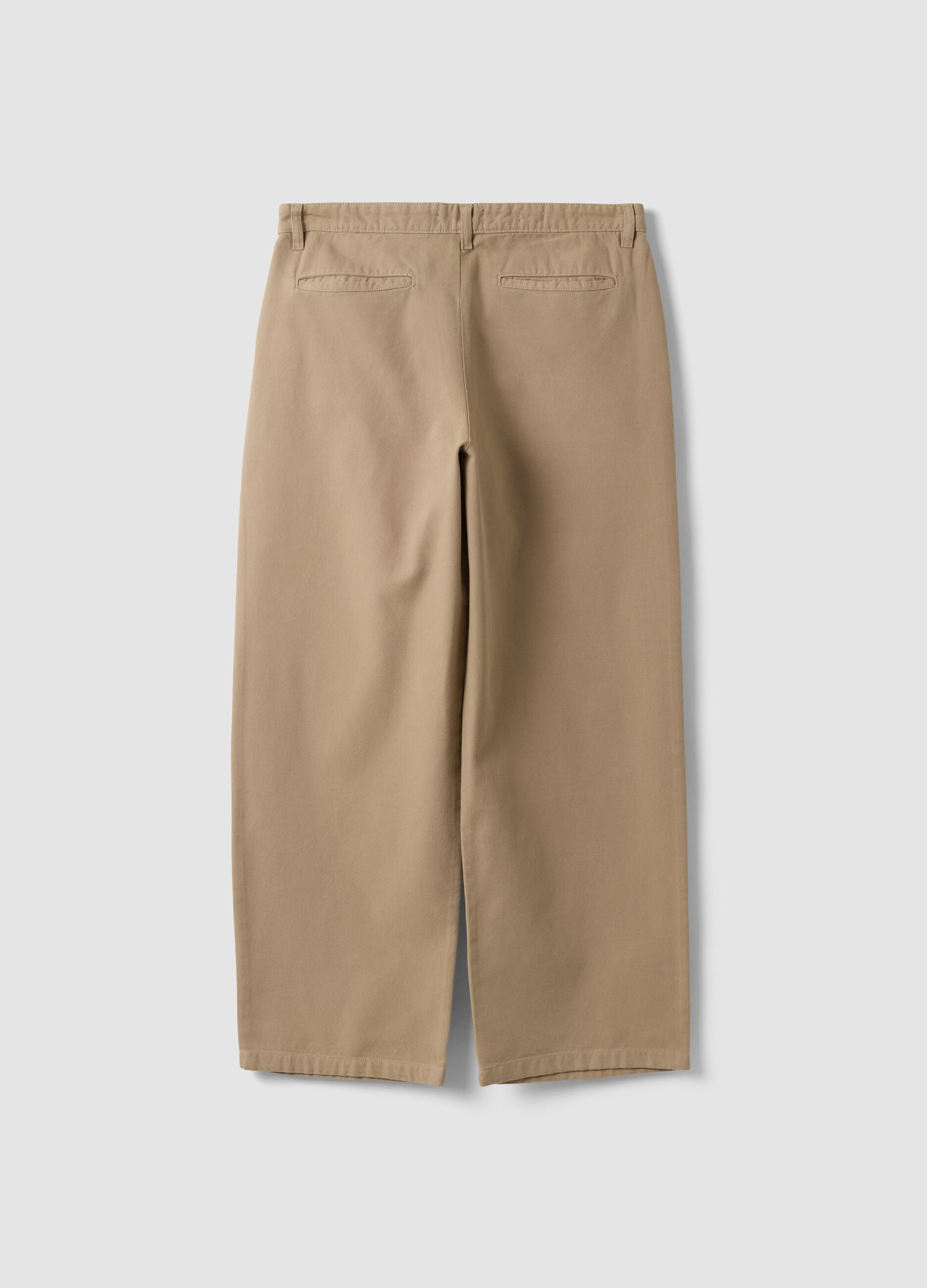 Beige pure cotton barrel-fit chino trousers