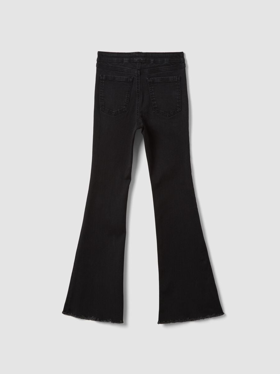 Girls&rsquo; black flared jeggings in stretch cotton and viscose_2
