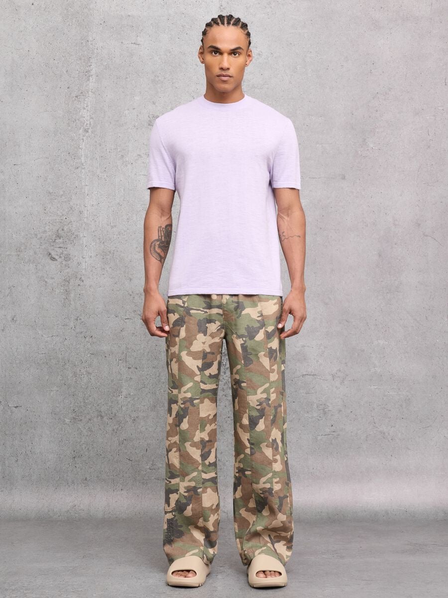 100% Linen Wide-Leg Camo Trousers_0