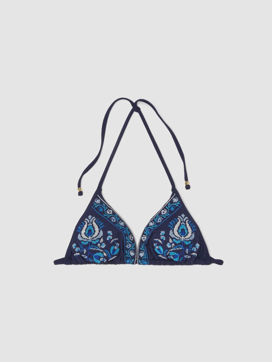 Blue triangle bikini top in stretch fabric_4