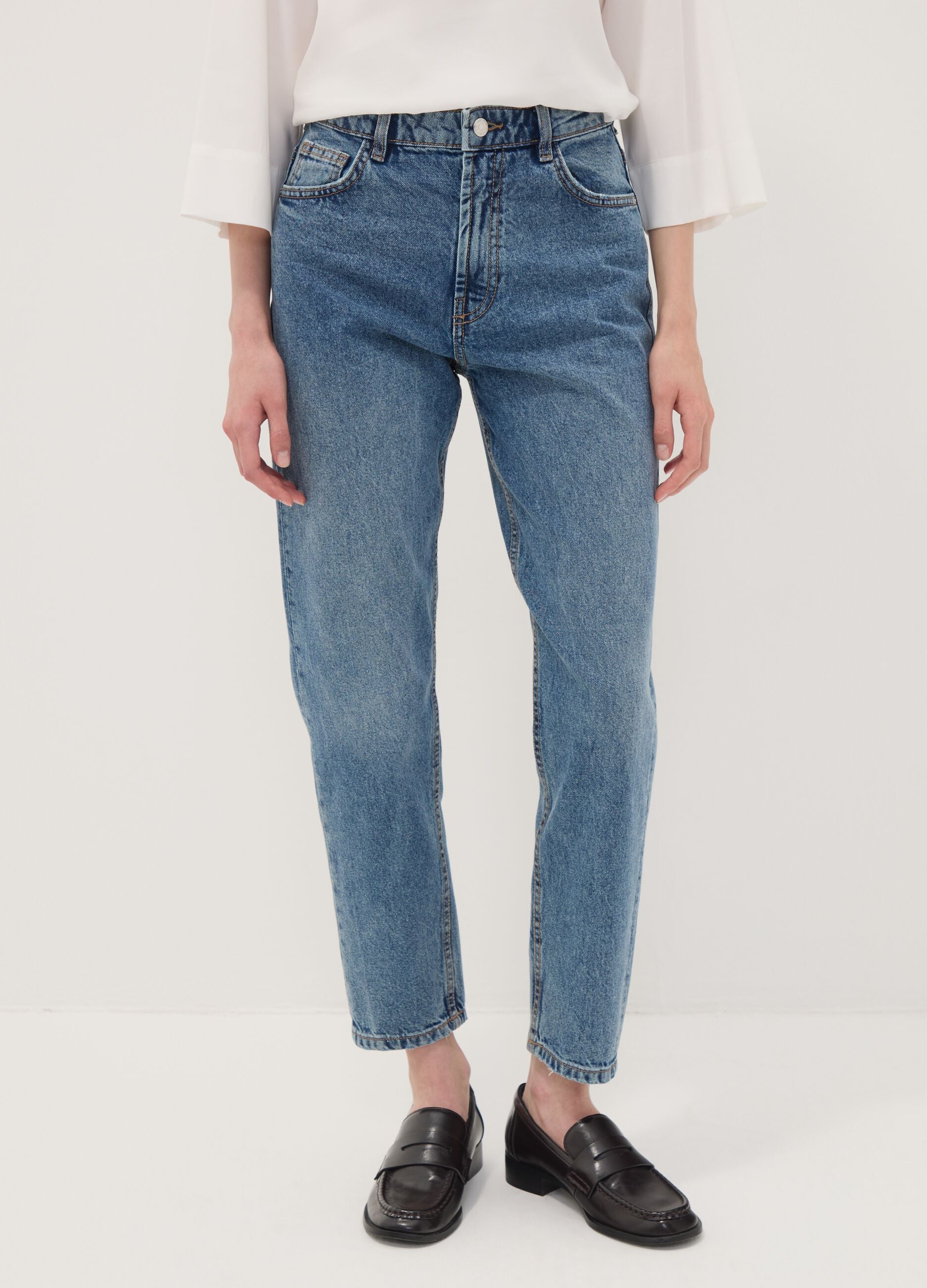 High-waisted pure cotton mom-fit denim jeans