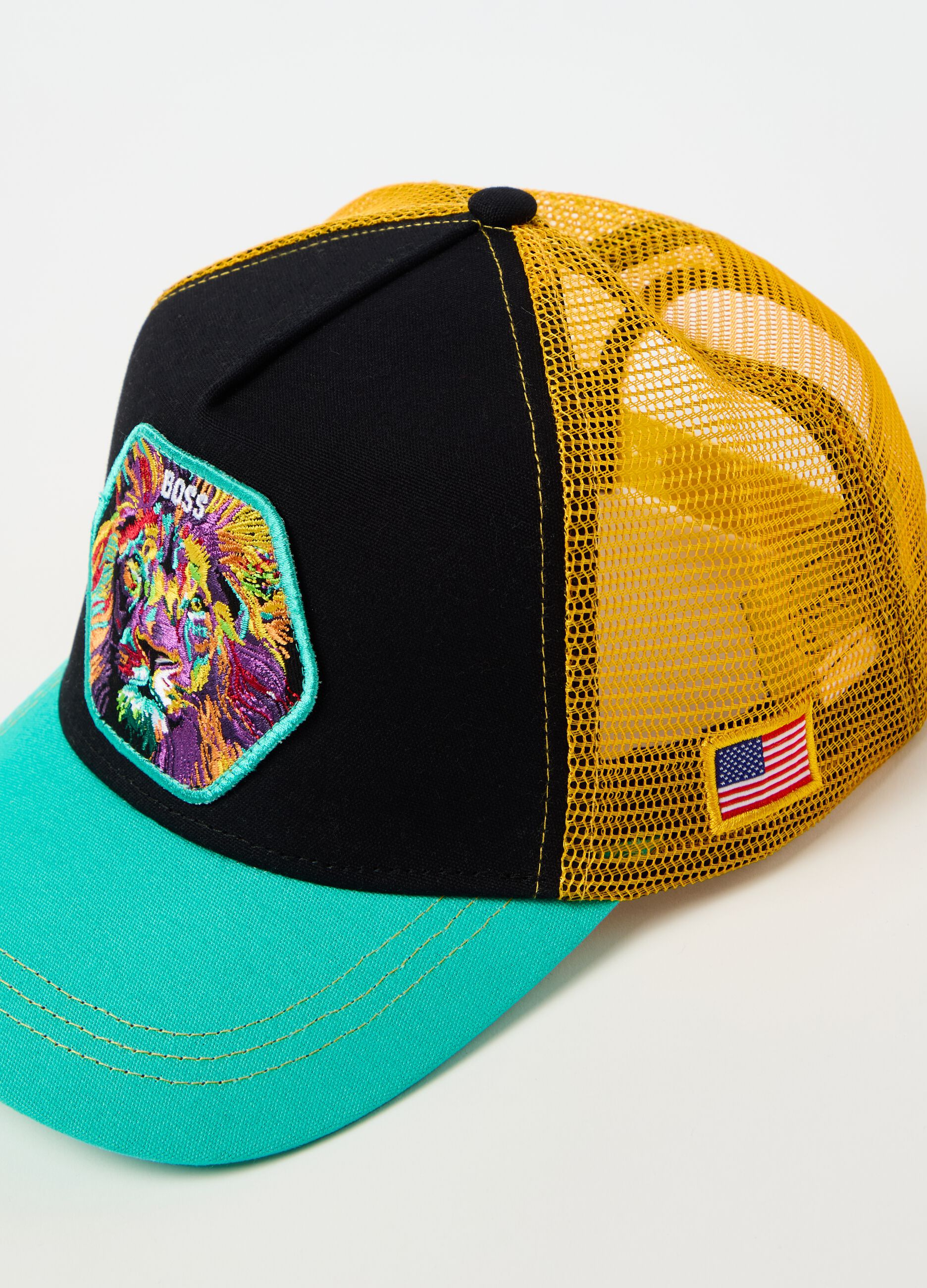 Baseball cap with lion patch