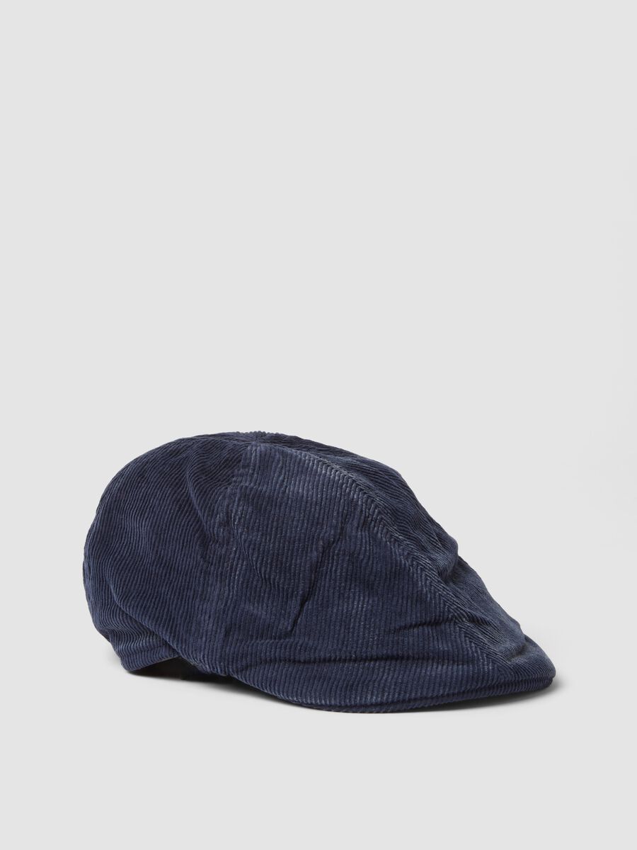 Coppola blu navy in puro cotone a costine_0