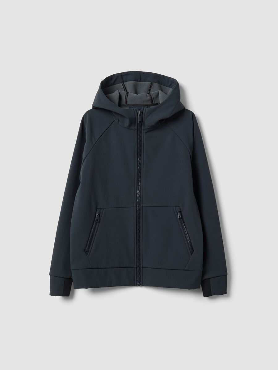 Grey hooded stretch-fabric jacket for boys_0
