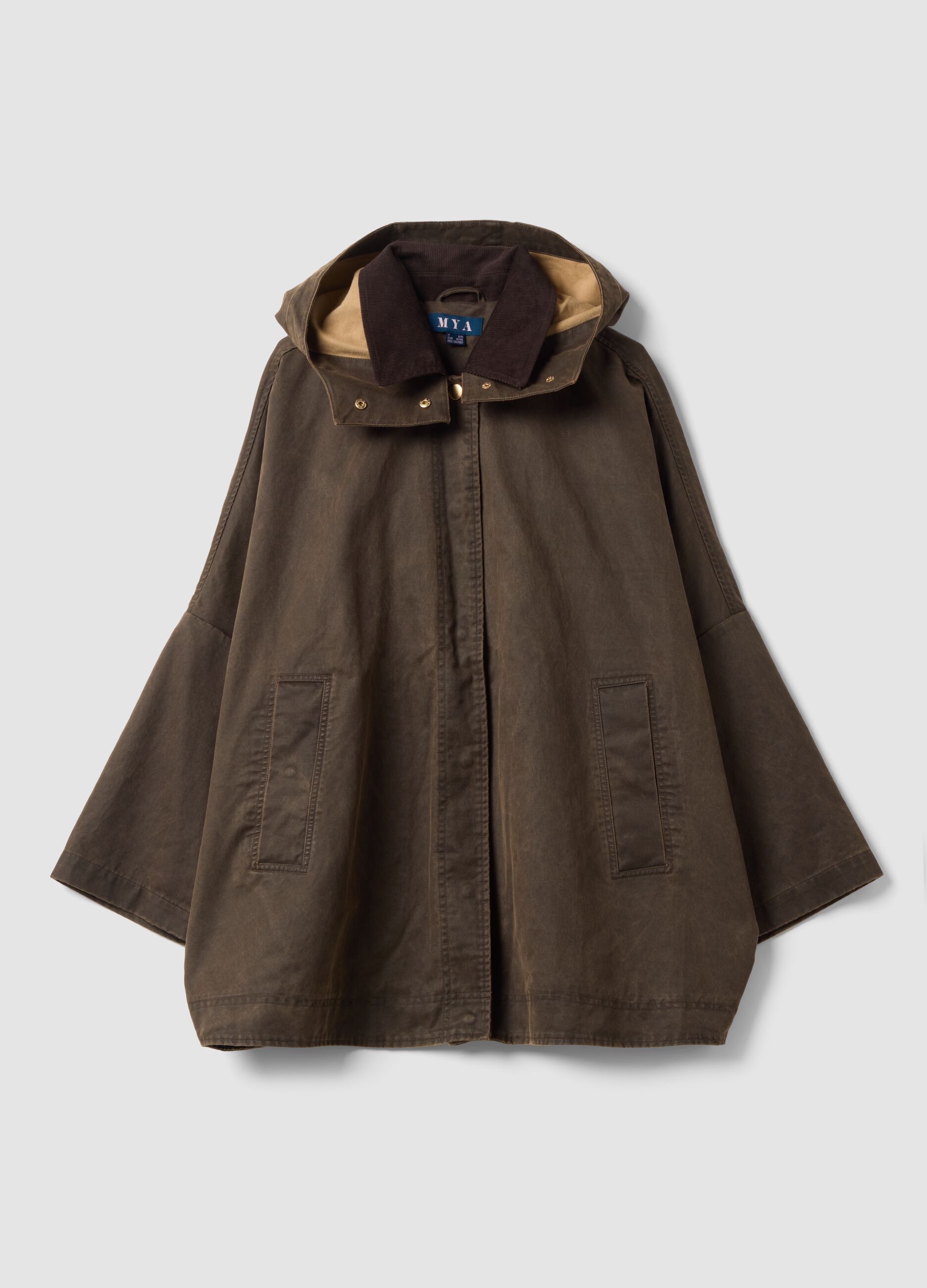 Giacca marrone con cappuccio in misto cotone over fit con colletto a contrasto