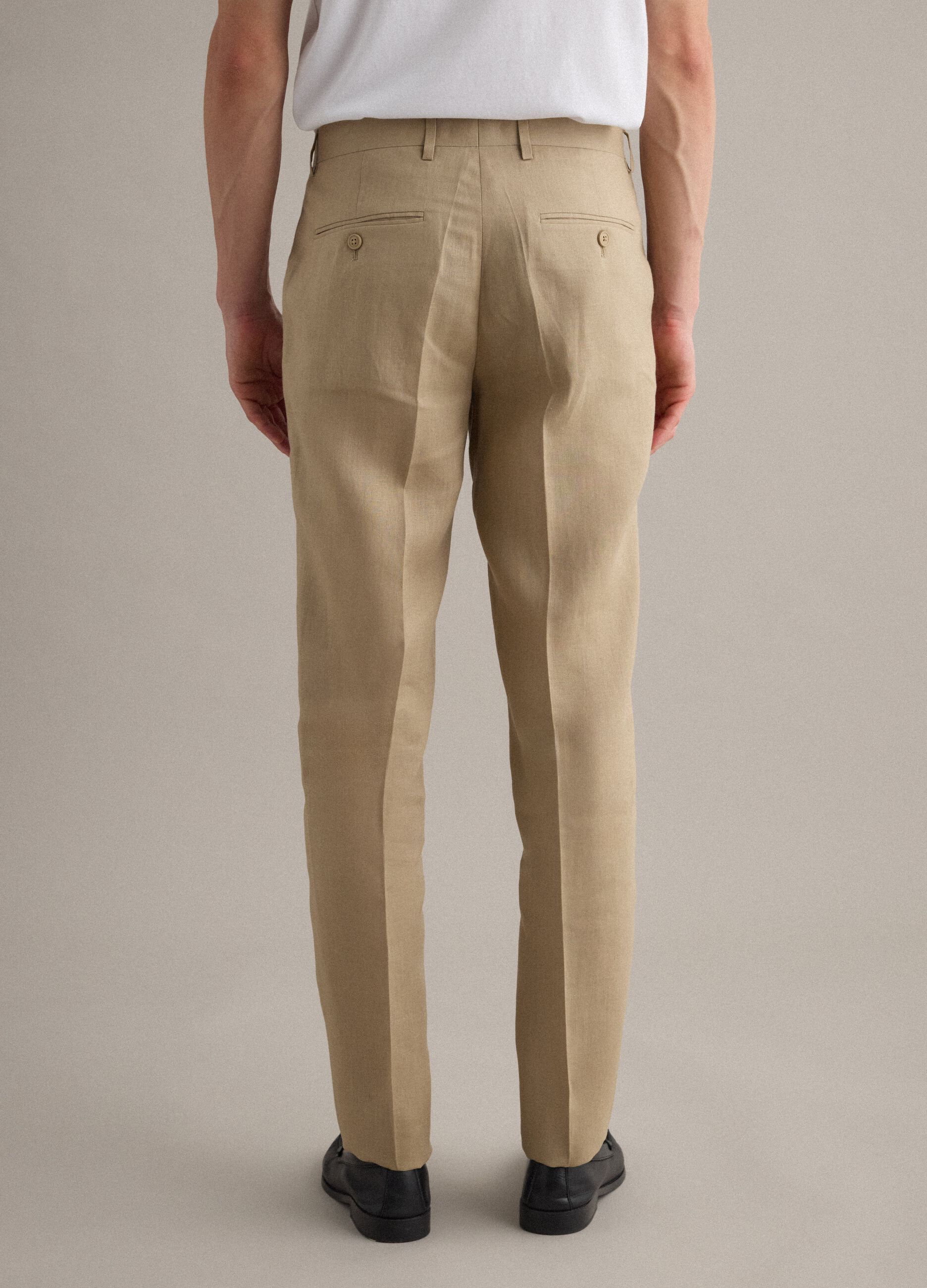 Beige Slim-Fit-Hose aus reinem Leinen