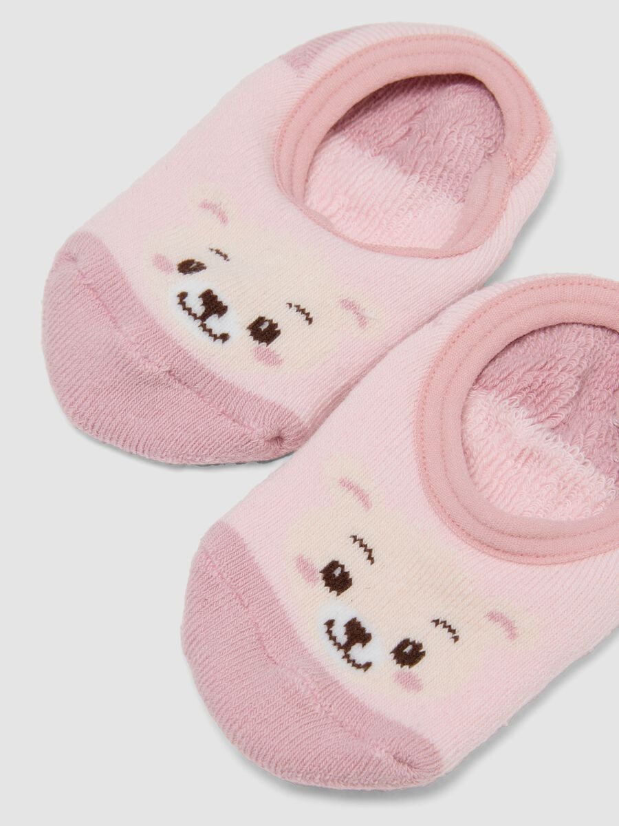 Pink non-slip socks in stretch organic cotton with teddy bear_2