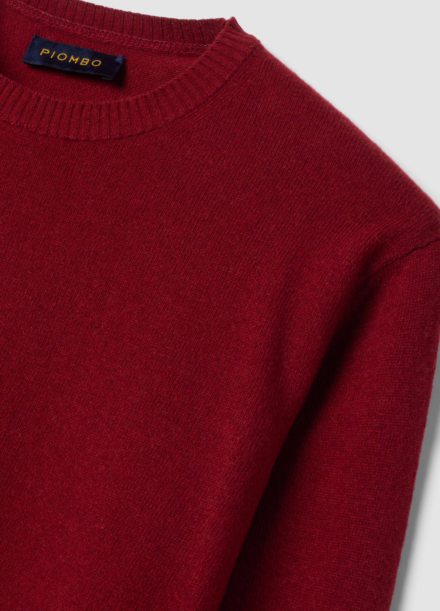 Red pure wool crew-neck jumper, regular fit