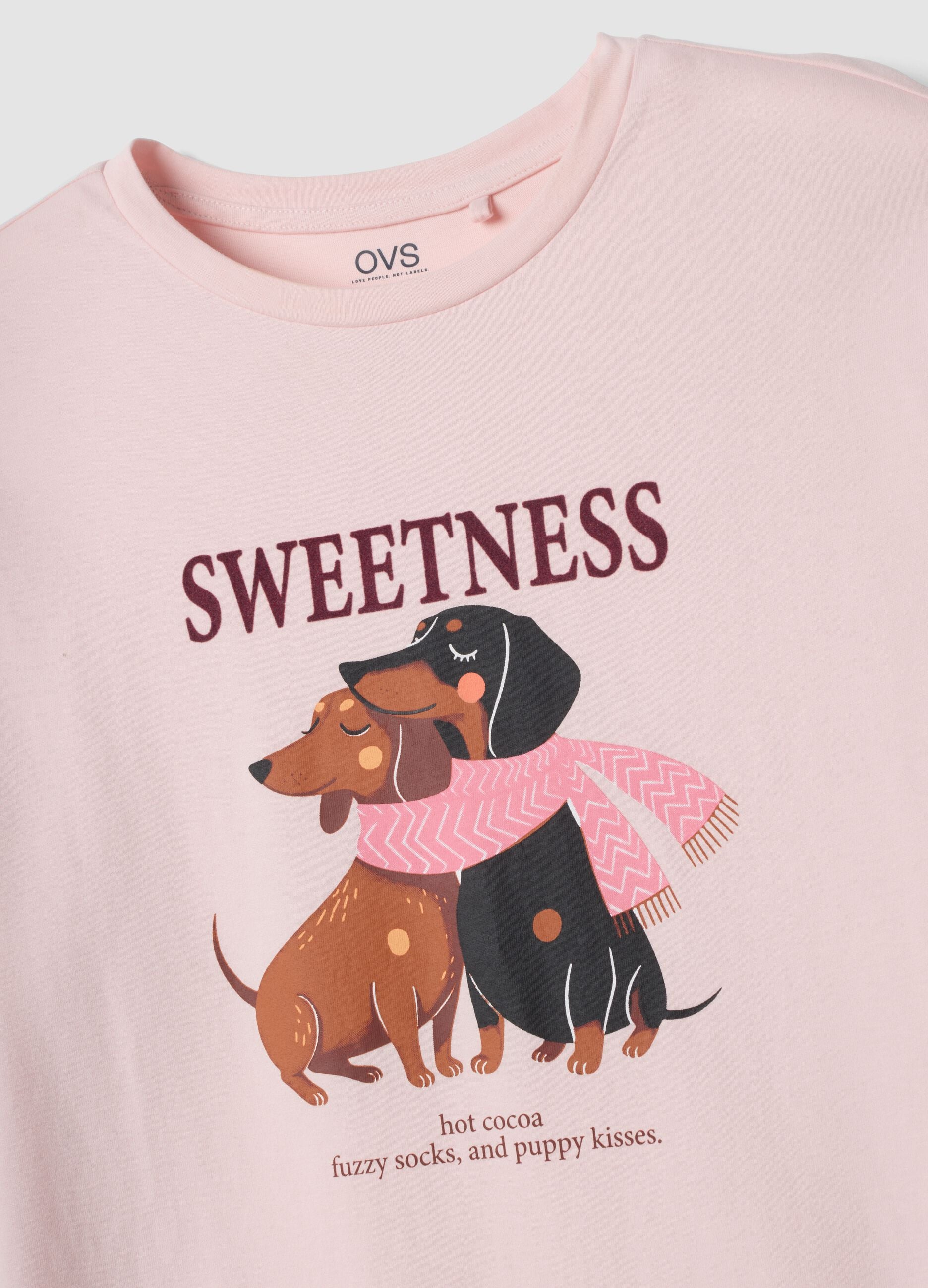 Camisa de noite rosa em algod&atilde;o org&acirc;nico com decote redondo