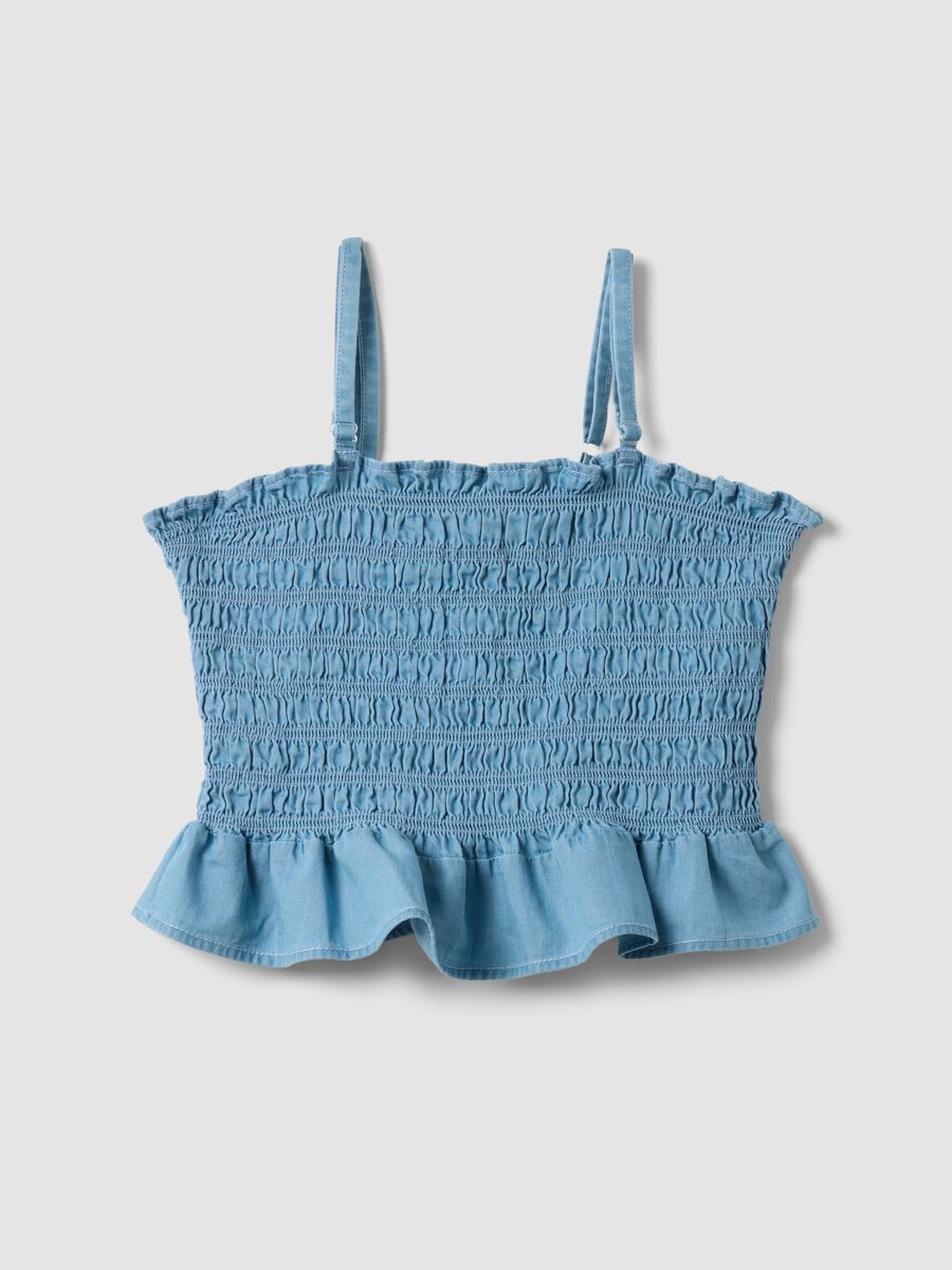 Sky-blue pure cotton top with ruching_0