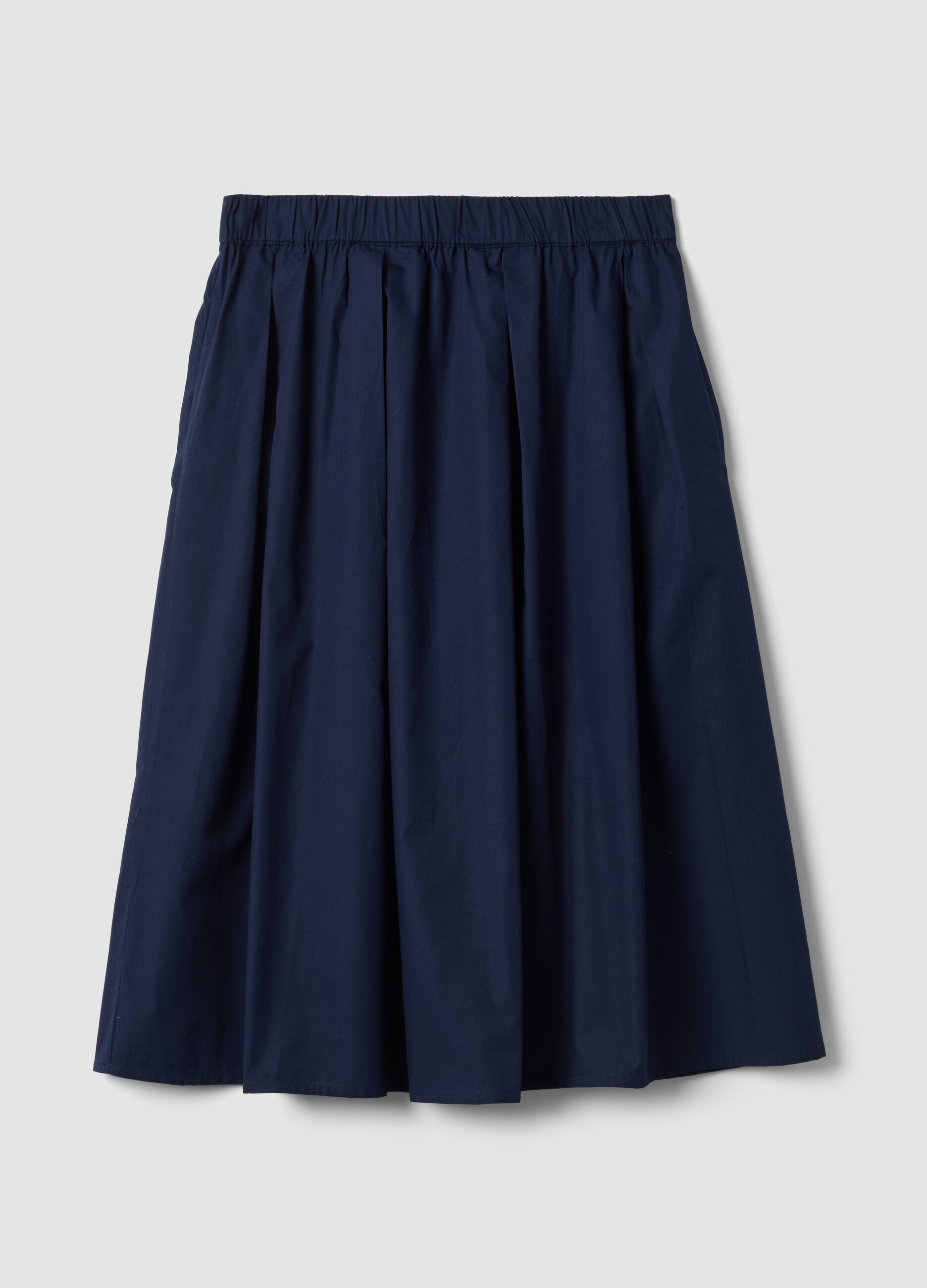 Saia midi azul em algod&atilde;o puro