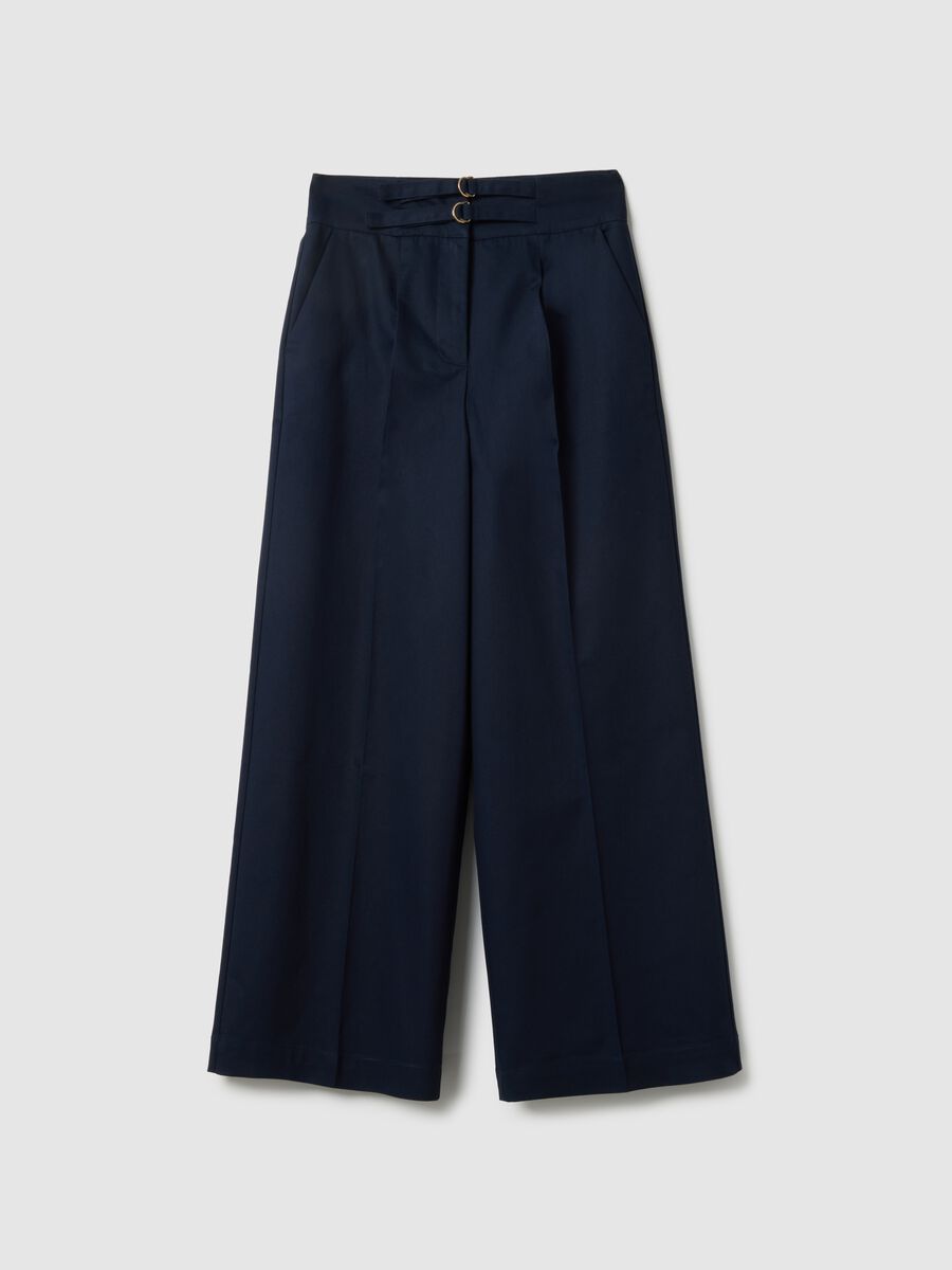 Wide leg blue cotton chinos_4