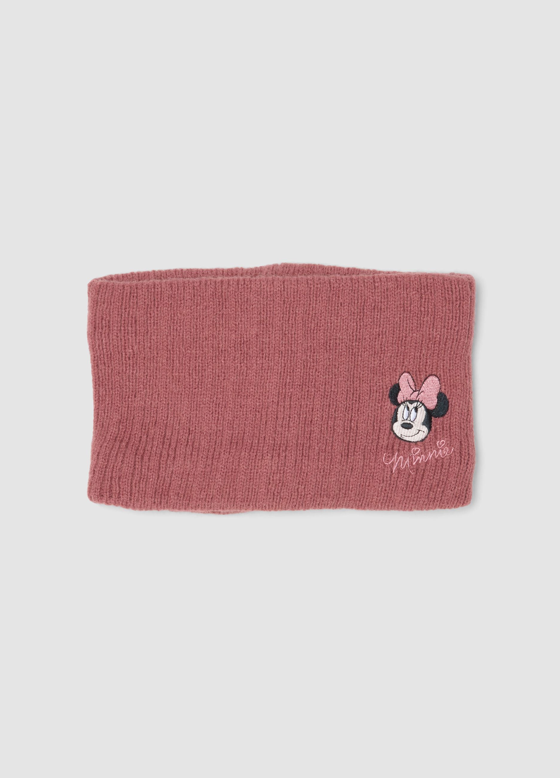 Pink knitted neck warmer with Minnie embroidery