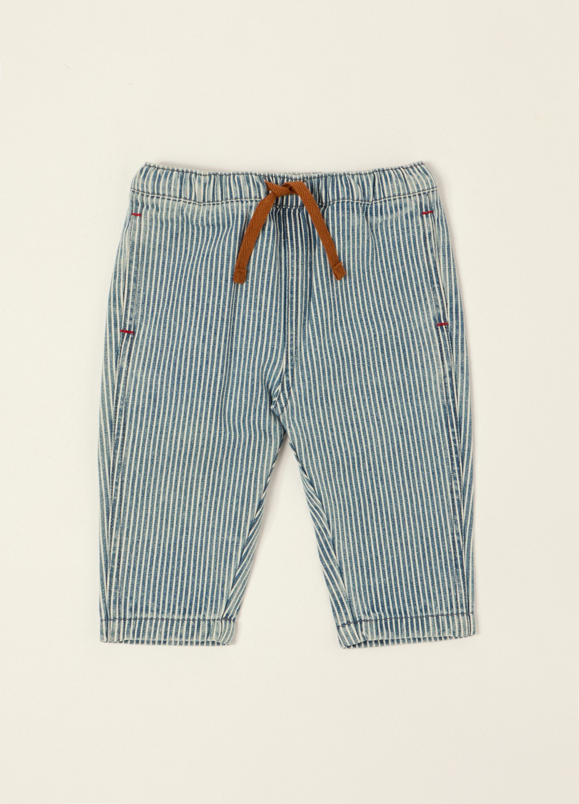Striped baby trousers in a cotton, viscose and lyocell blend, regular fit