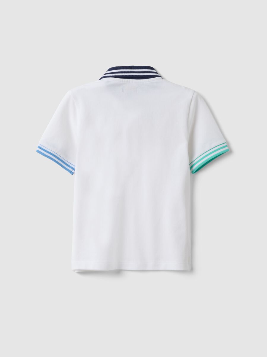 Children's white pure cotton polo regular fit with coloured trims_1