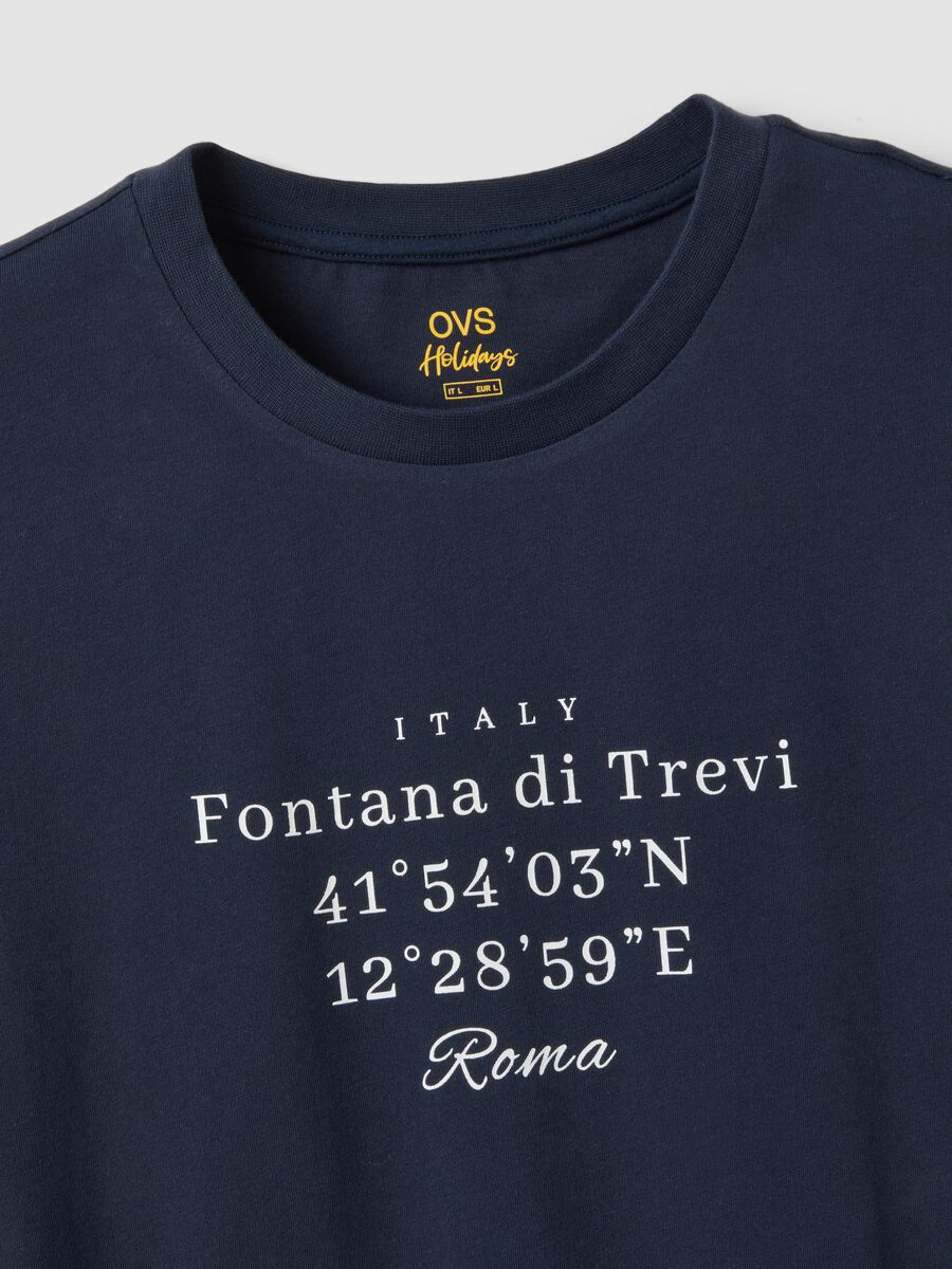 Blaues T-Shirt aus reiner Baumwolle mit Frontprint, Regular Fit_5