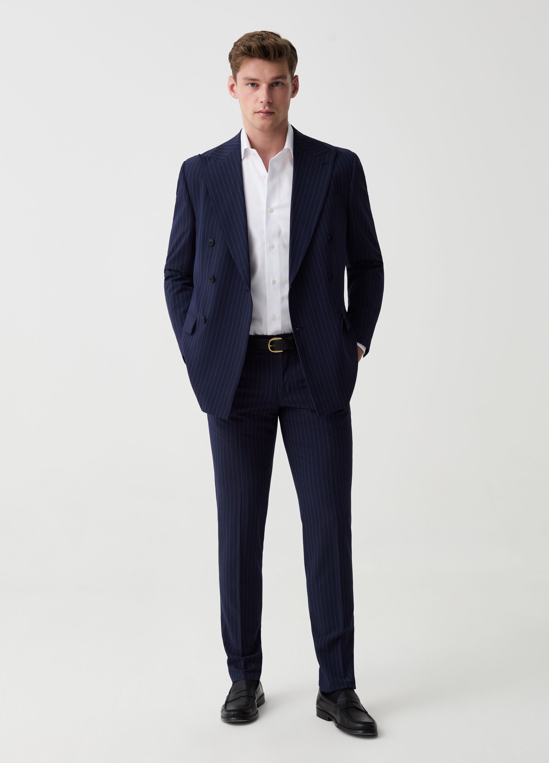 Easy-fit double-breasted pinstriped suit