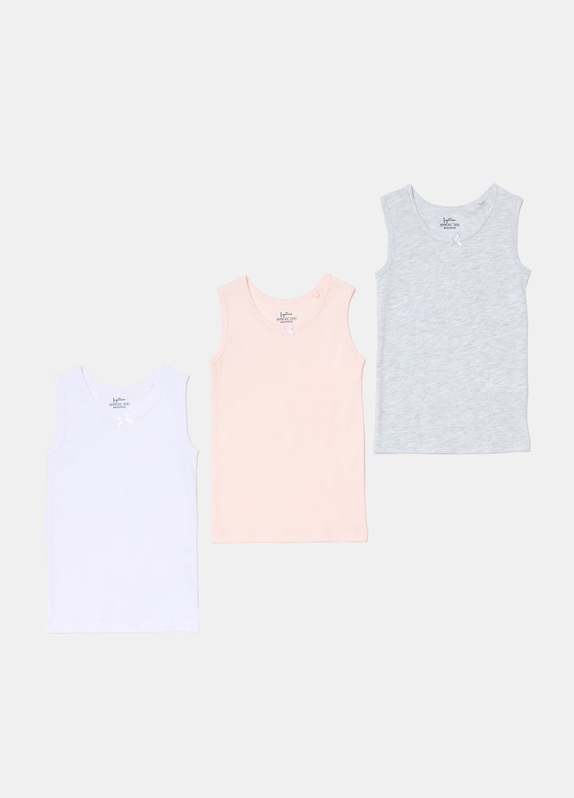 Three-pack racerback vests in organic cotton with bow
