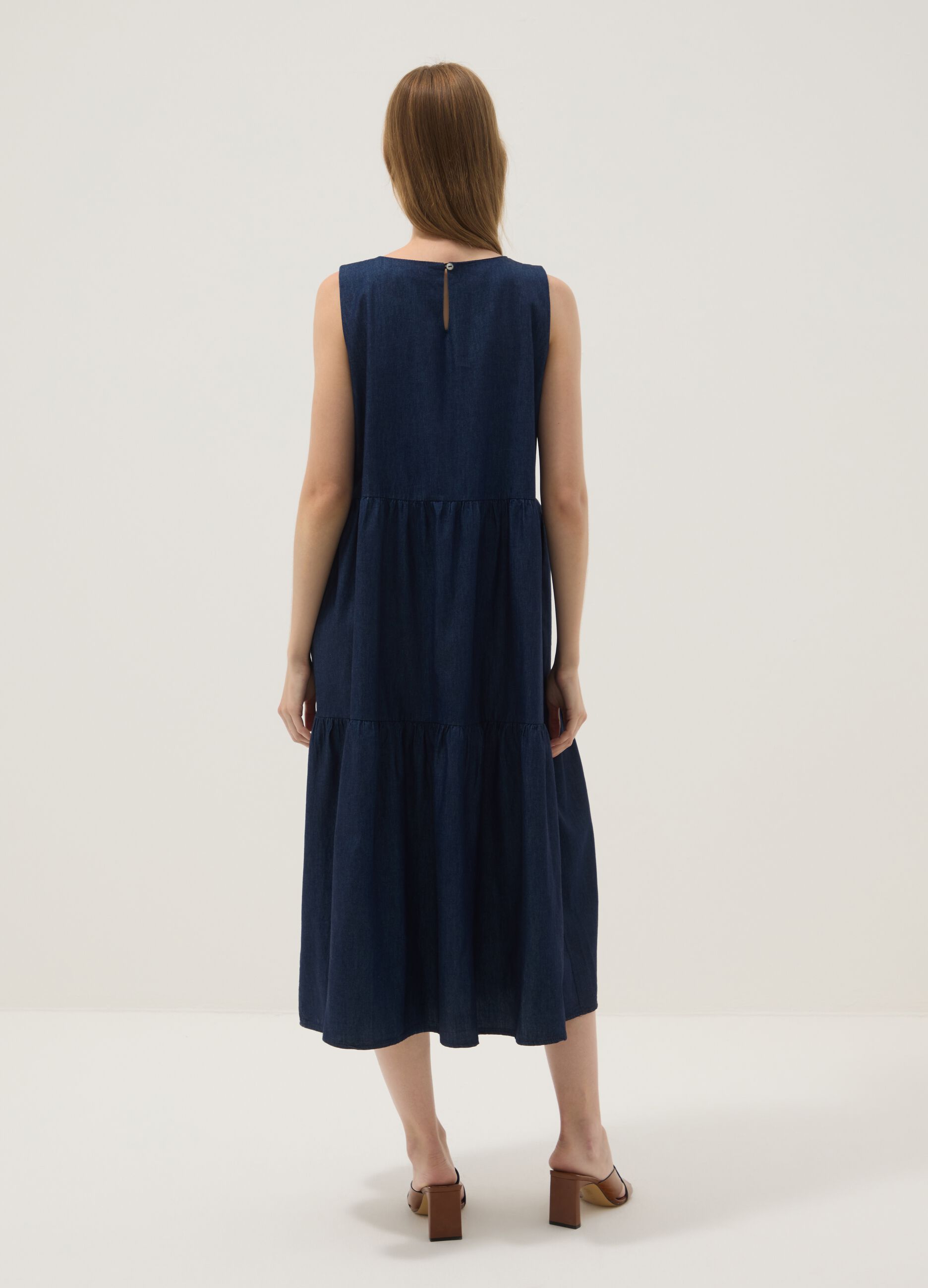 Robe midi bleue en pur coton