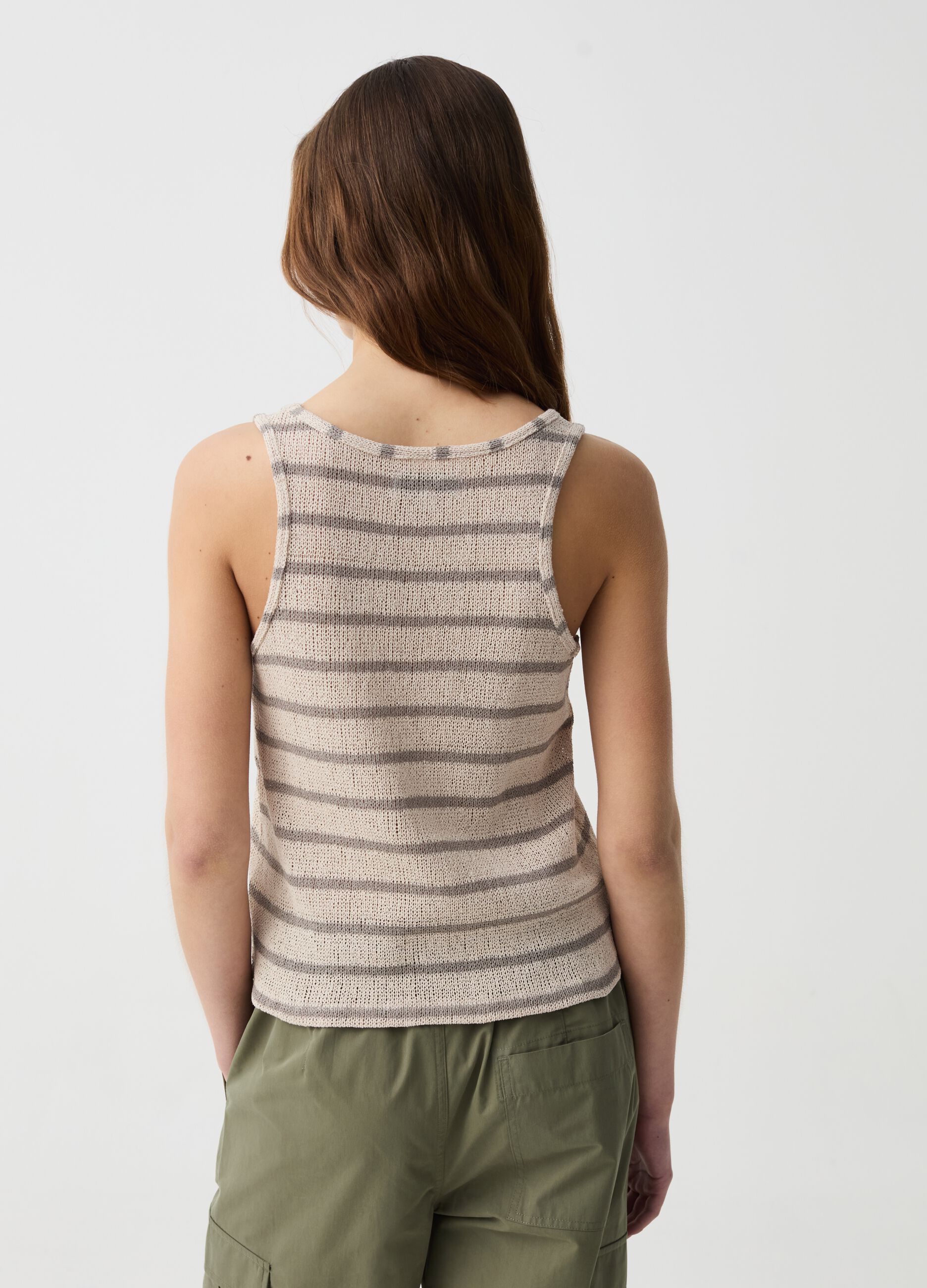 Striped knitted-effect tank top