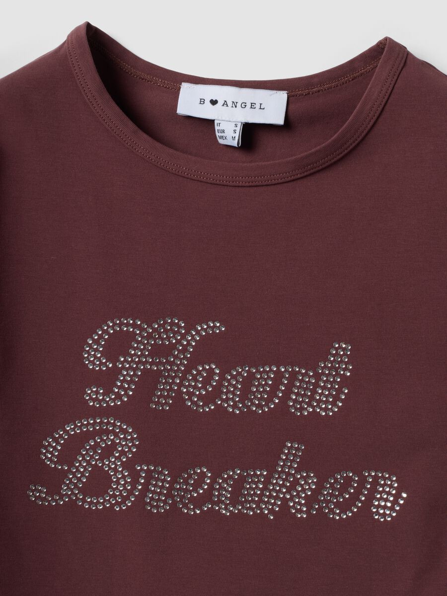 Braunes, figurbetontes T-Shirt aus Stretch-Baumwolle mit Strassapplikationen_6