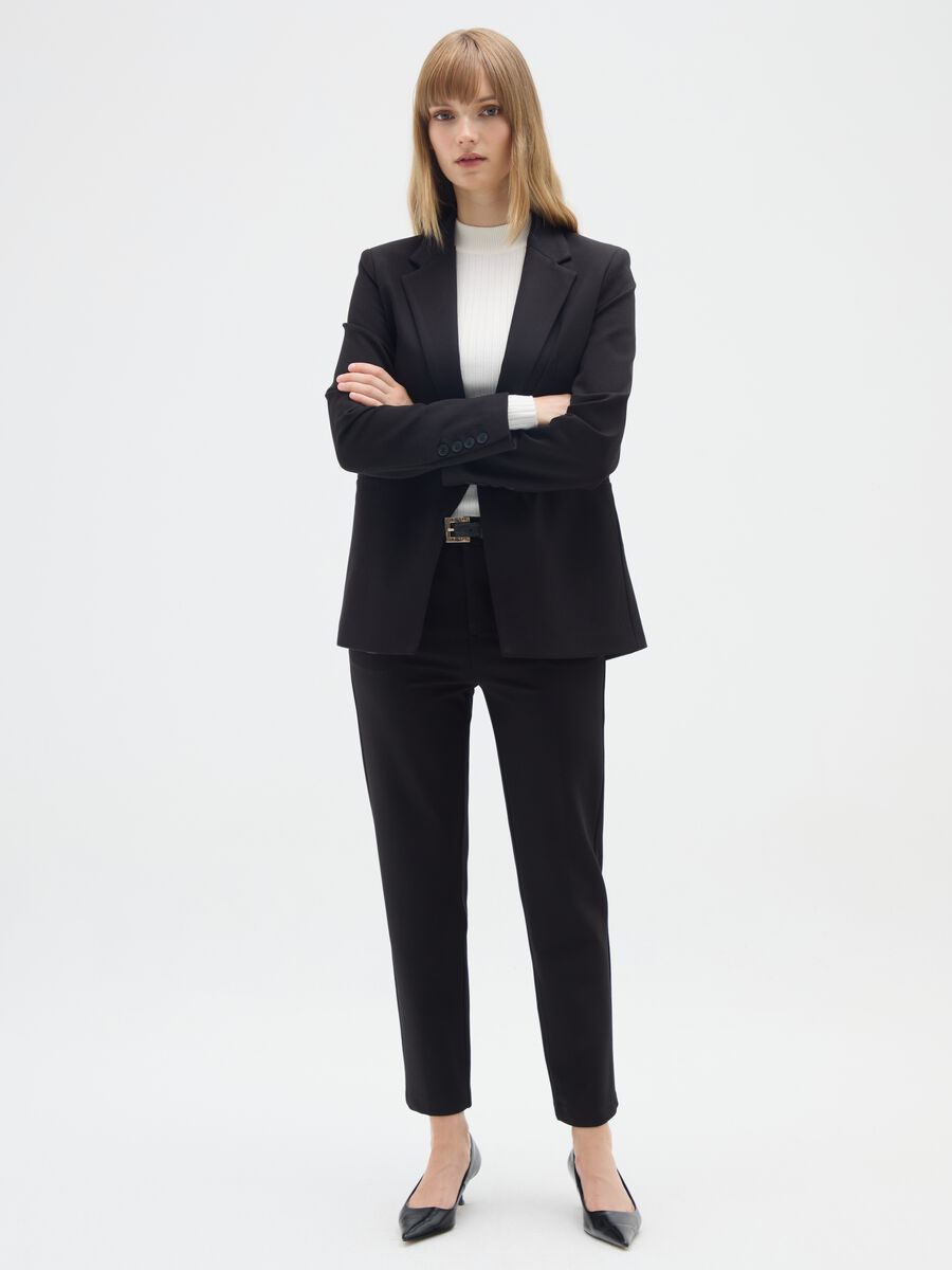 Black stretch fabric blazer regular fit_1