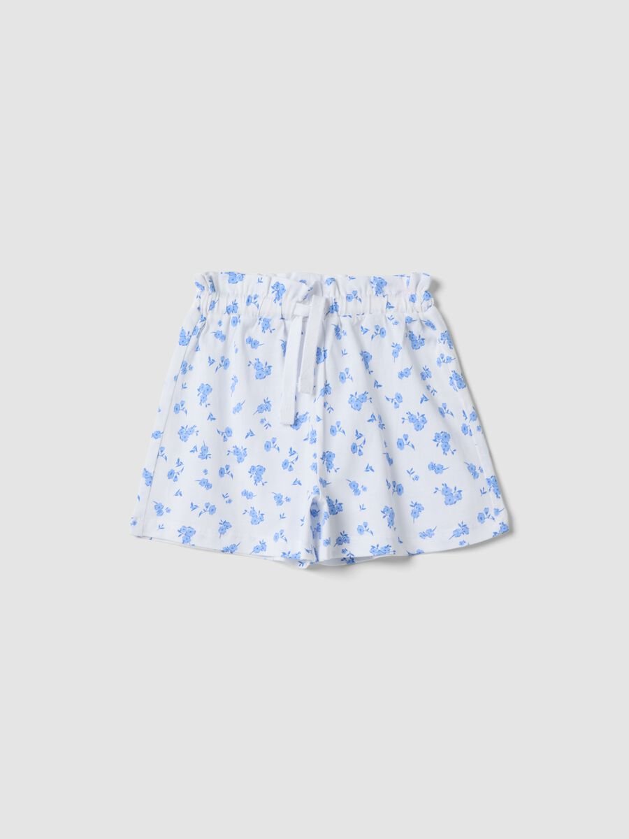 Short blanc en pur coton fille &agrave; motif floral_0
